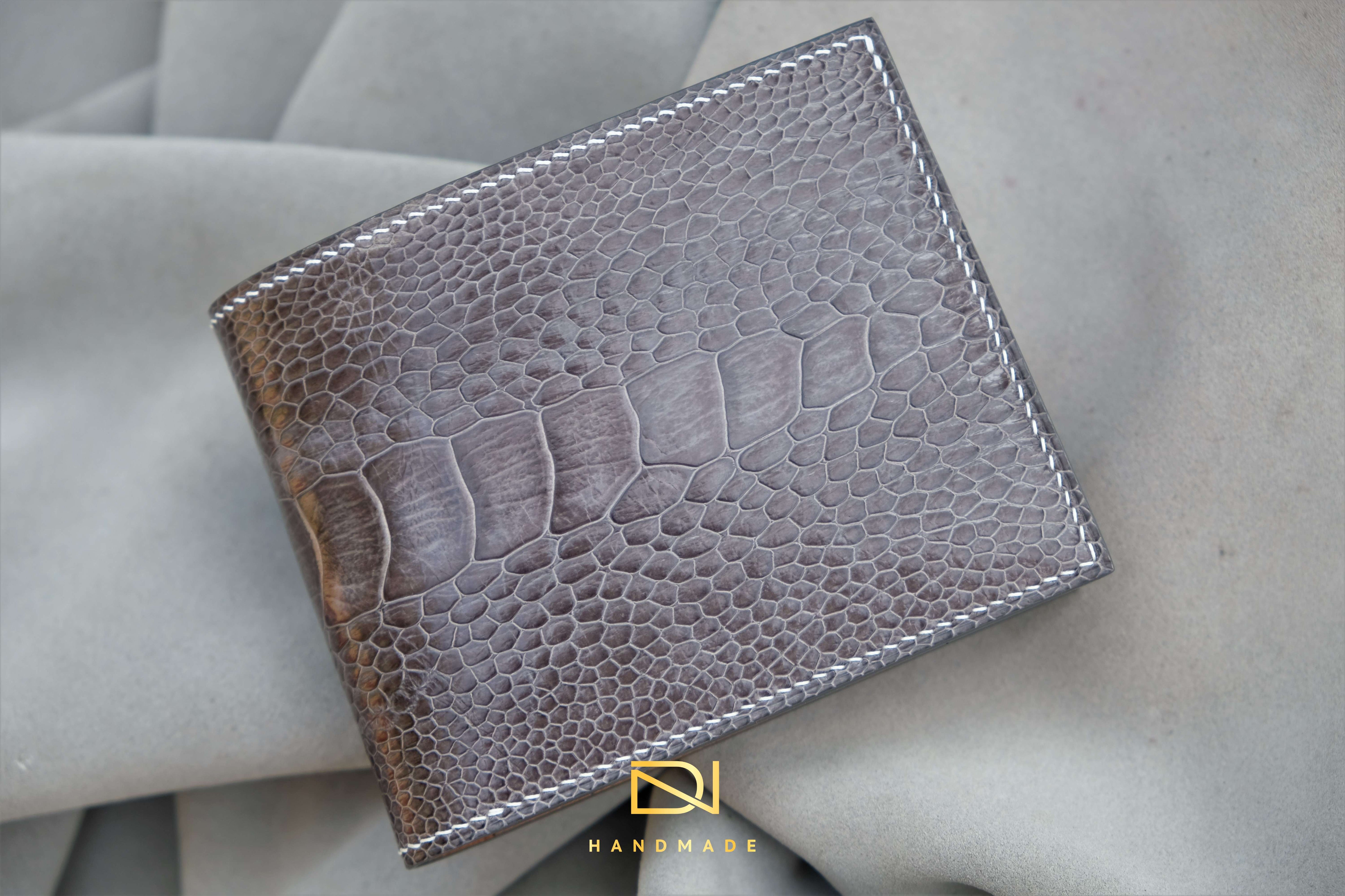 Made-to-Order Gray Ostrich Leather Wallet