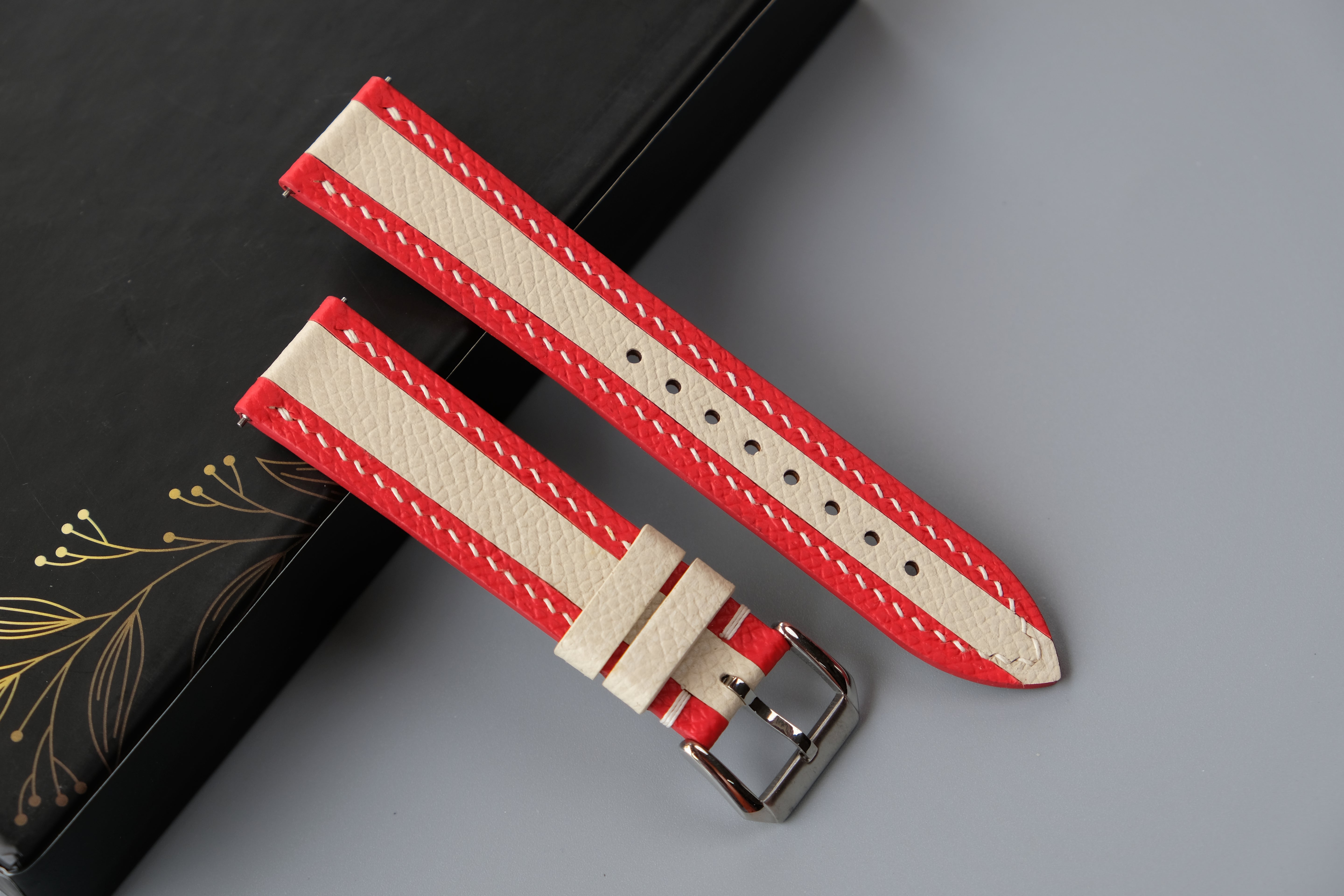 Red Mixed Milky White Epsom Leather Watch Strap