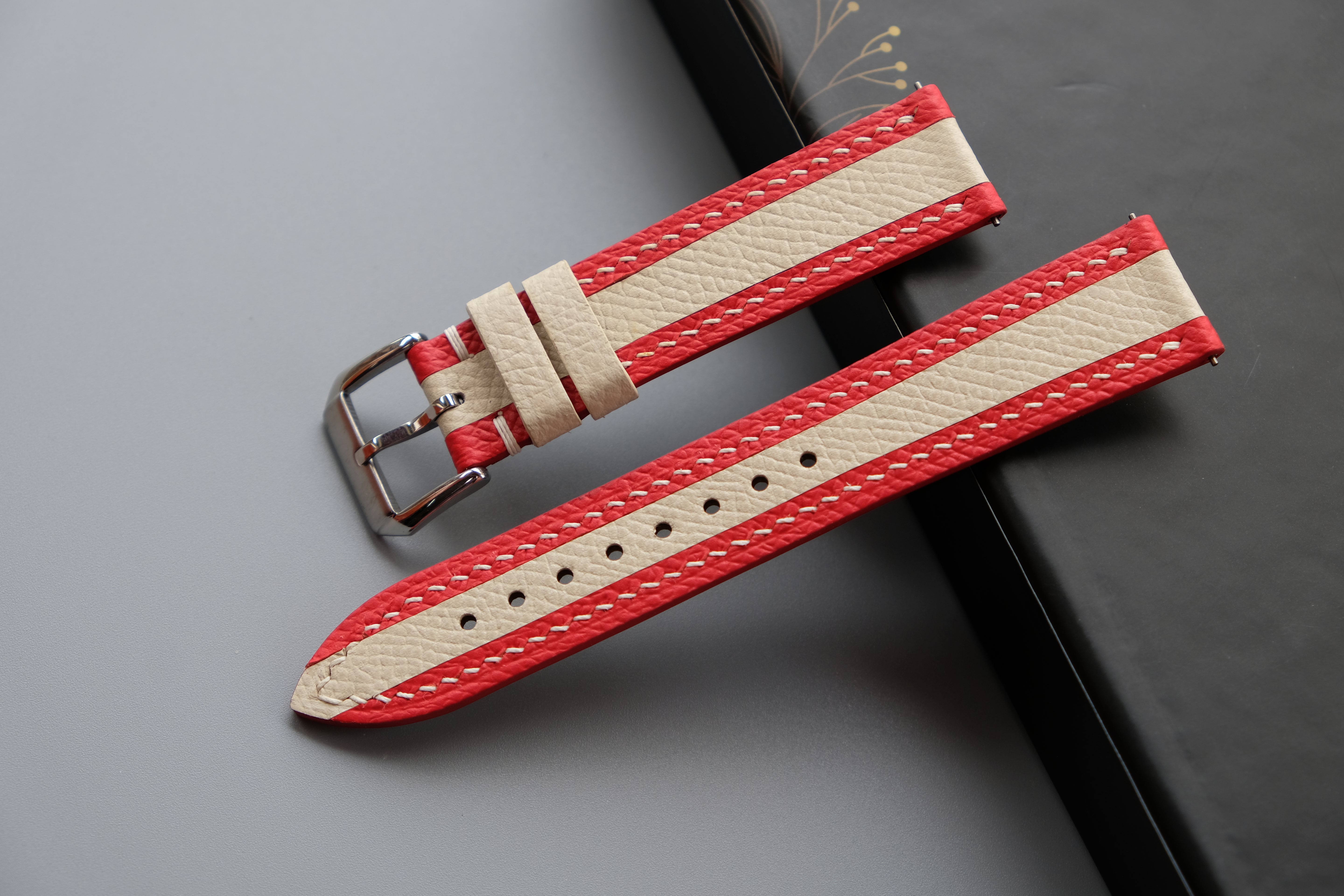 Red Mixed Milky White Epsom Leather Watch Strap