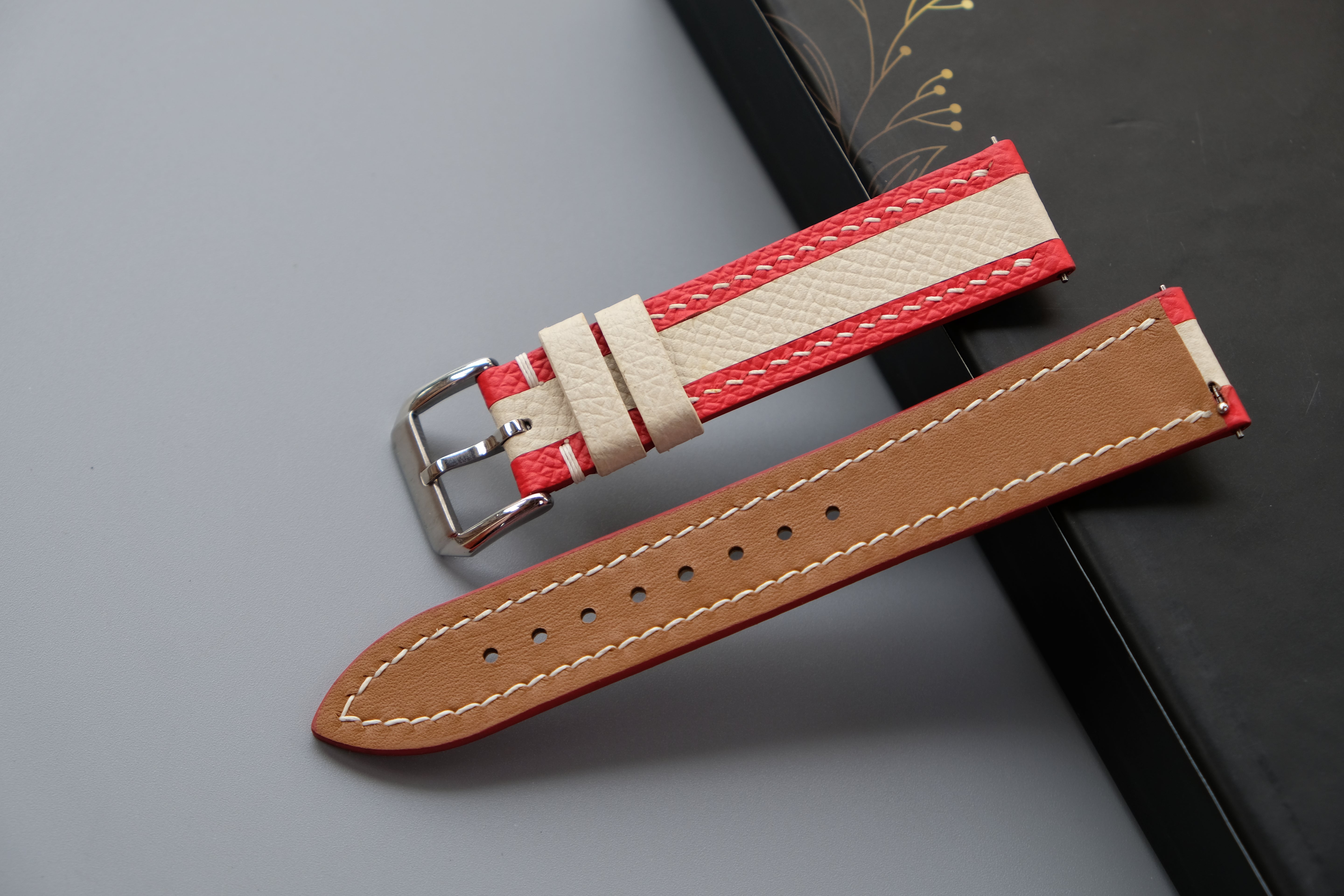 Red Mixed Milky White Epsom Leather Watch Strap