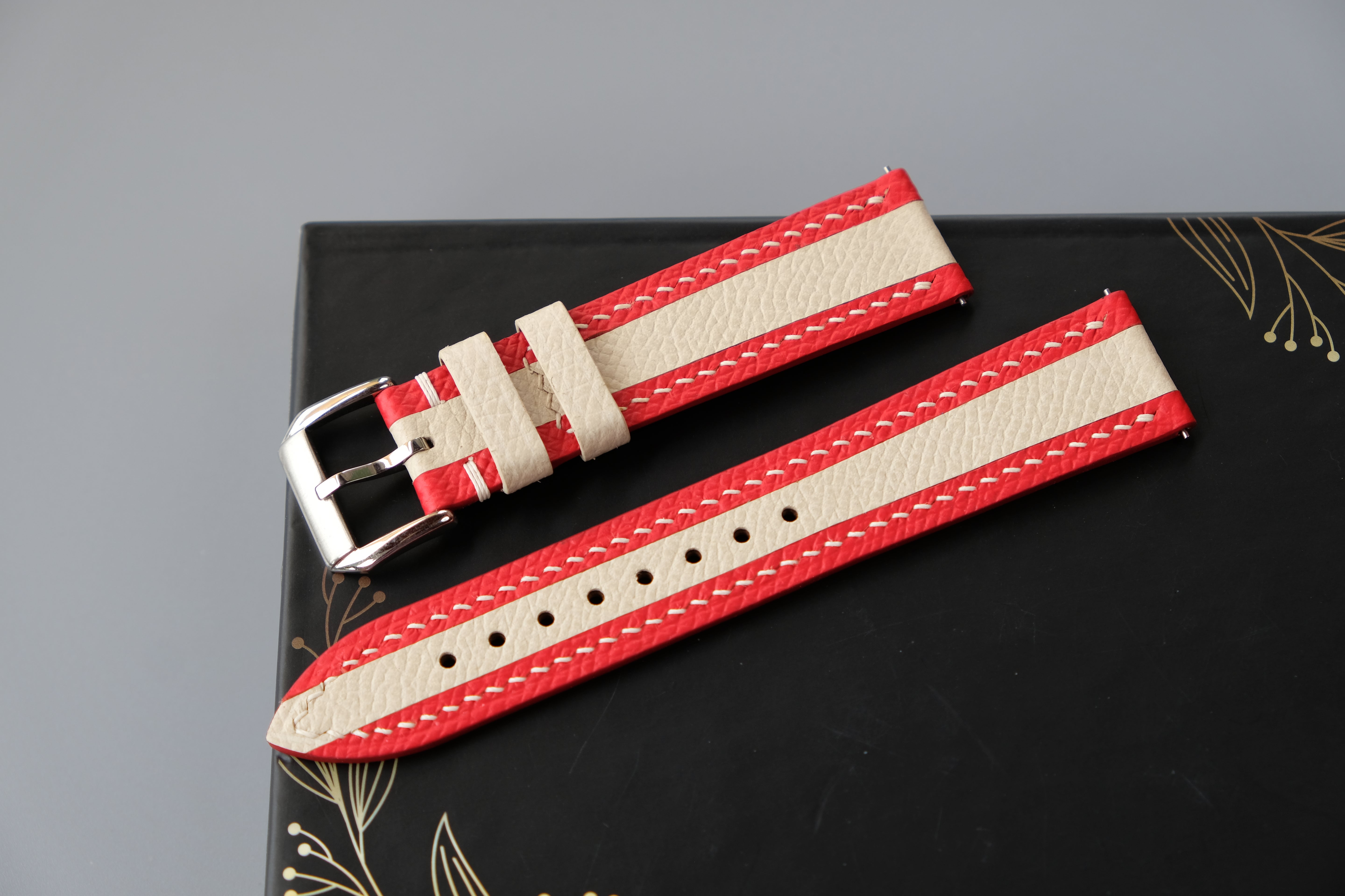 Red Mixed Milky White Epsom Leather Watch Strap