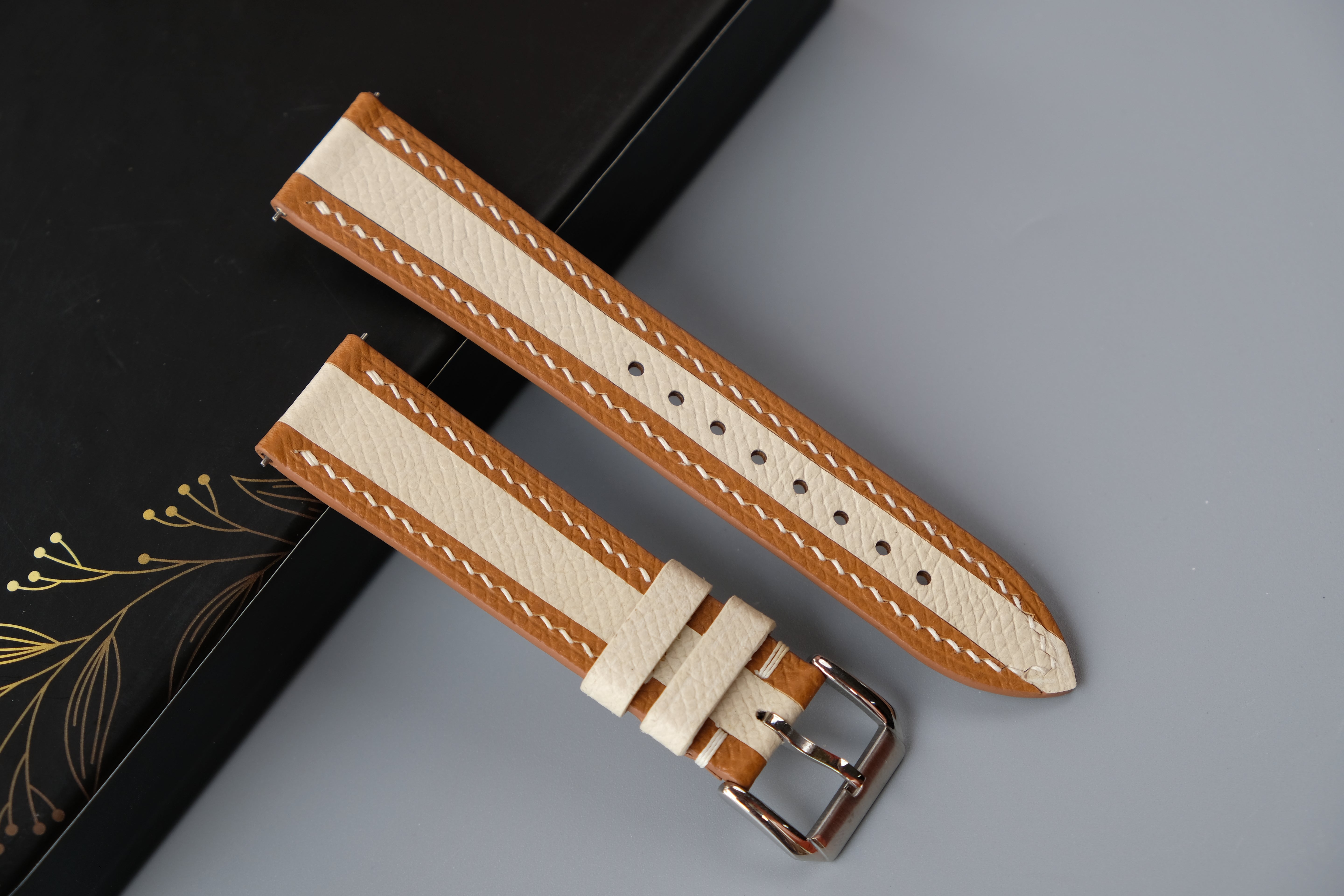 Gold Mixed Milky White Epsom Leather Watch Strap