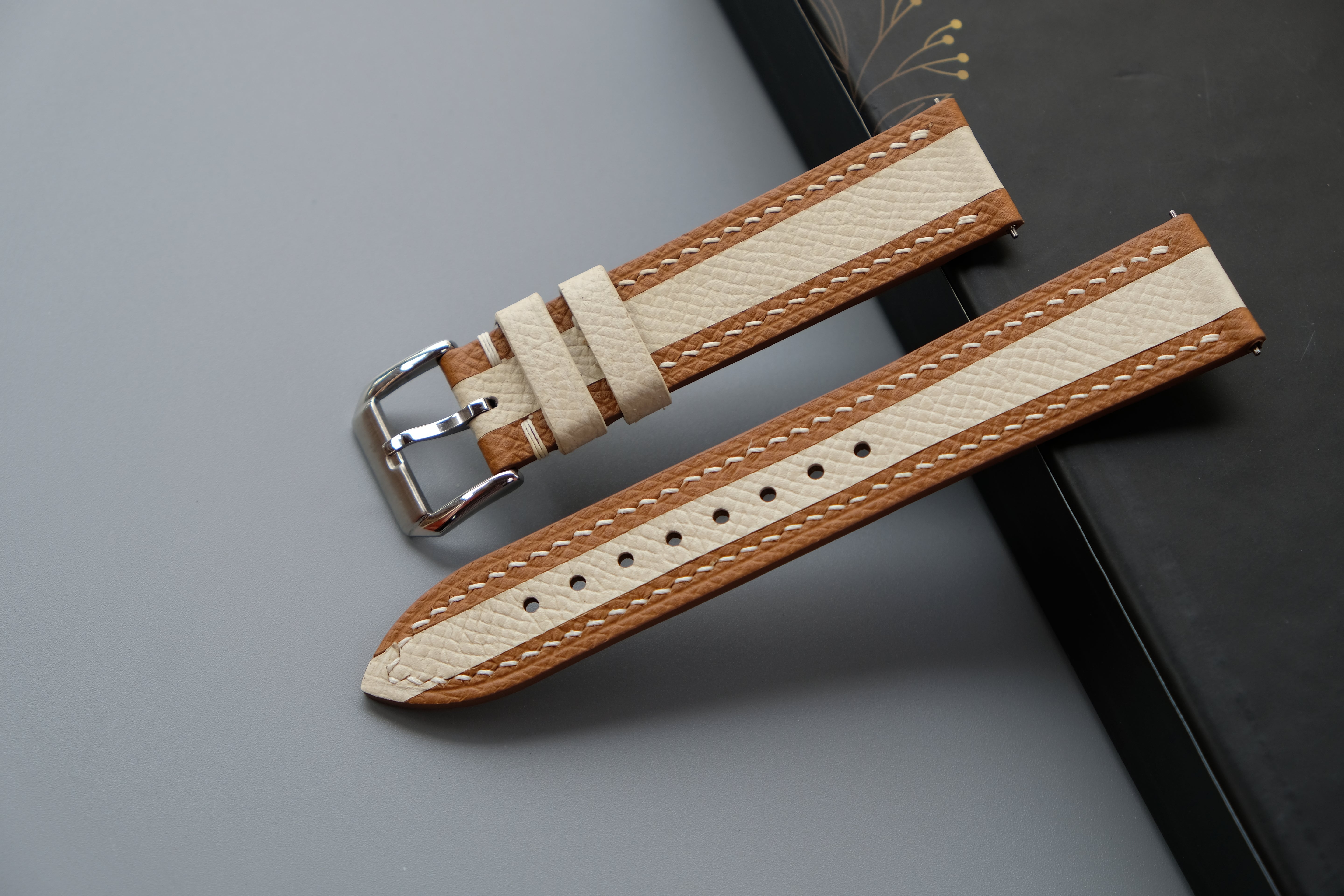 Gold Mixed Milky White Epsom Leather Watch Strap