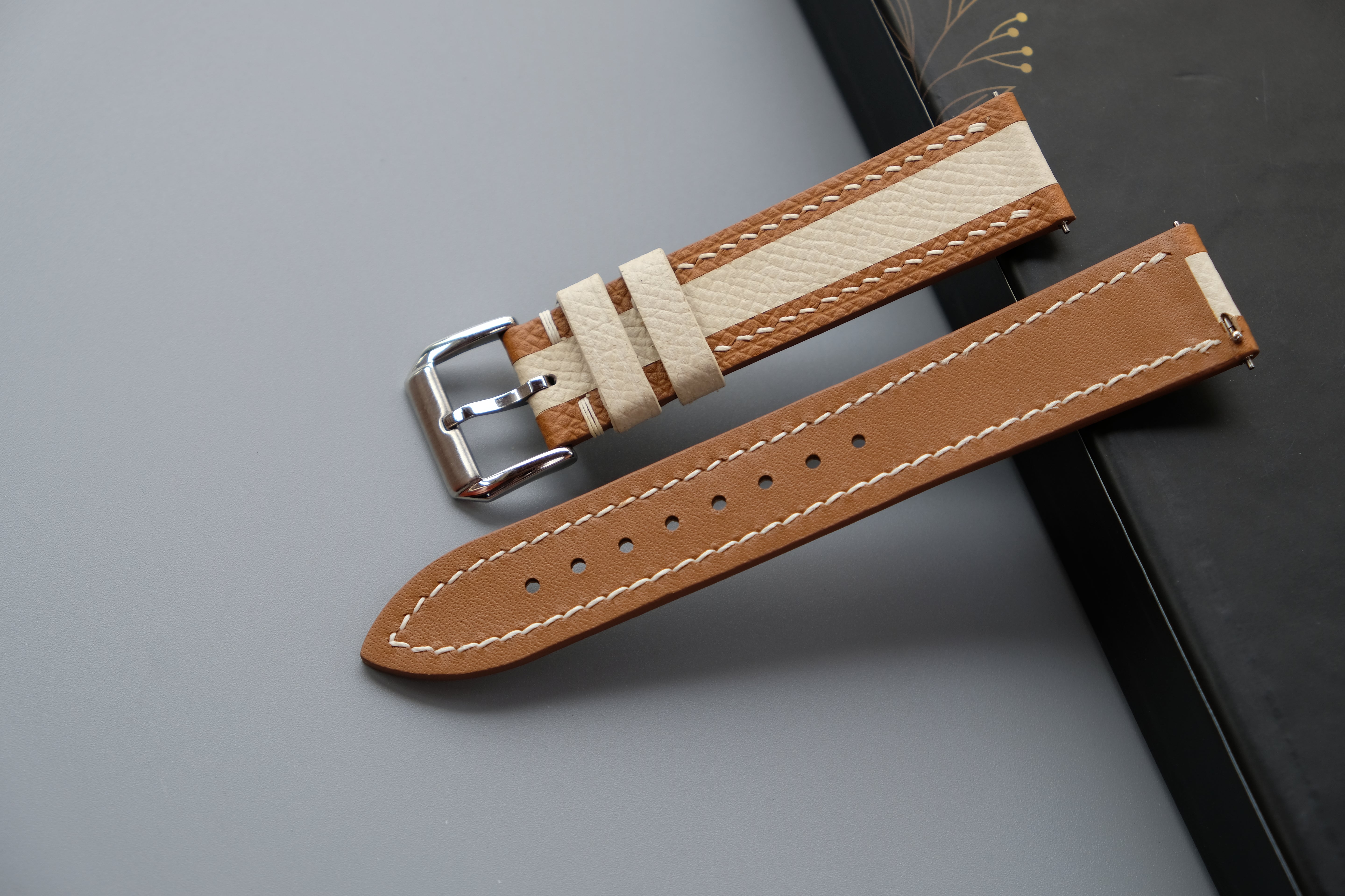 Gold Mixed Milky White Epsom Leather Watch Strap