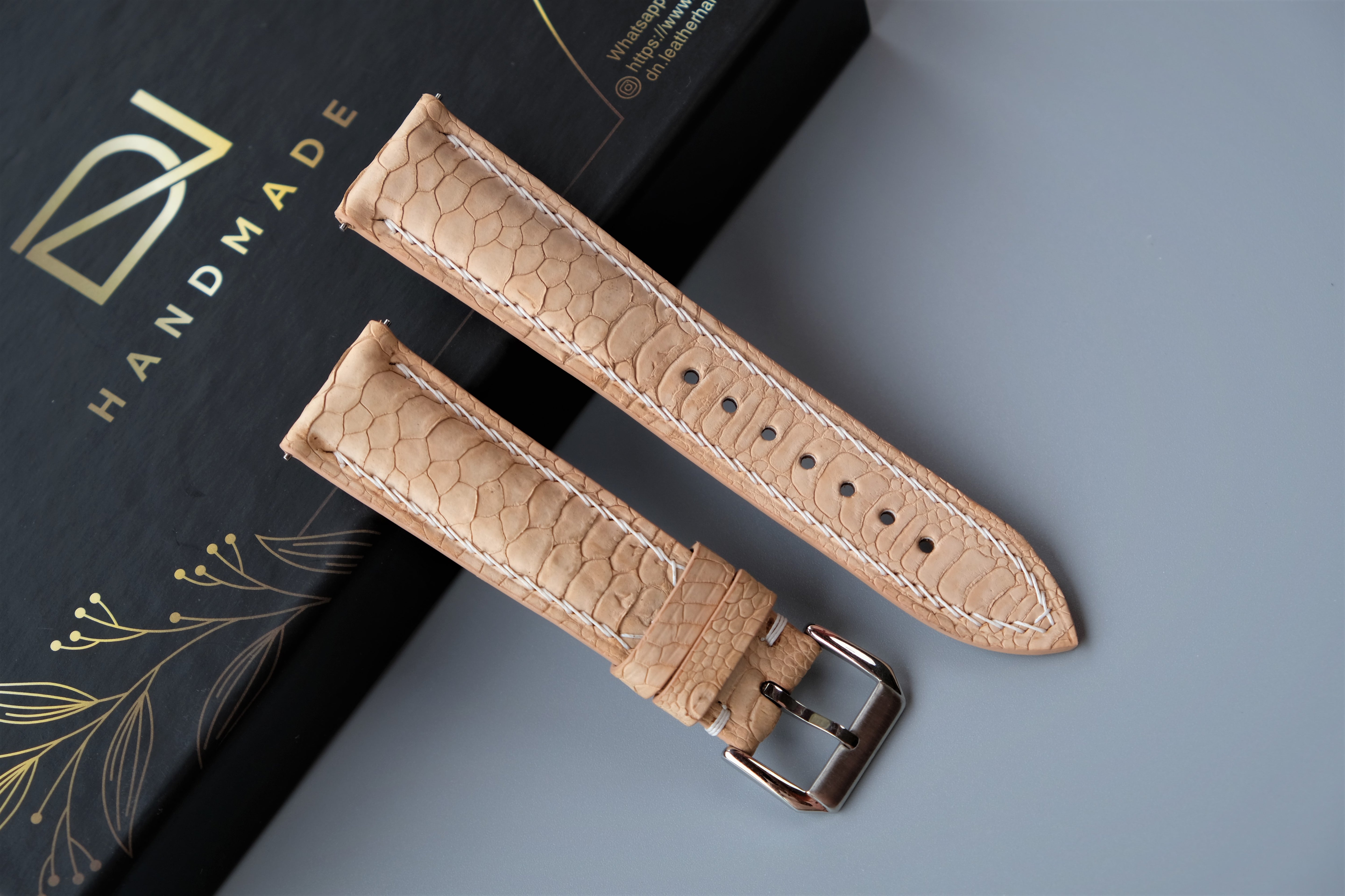 Beige Chicken feet Leather Watch Strap – Custom Sizes 10mm to 26mm