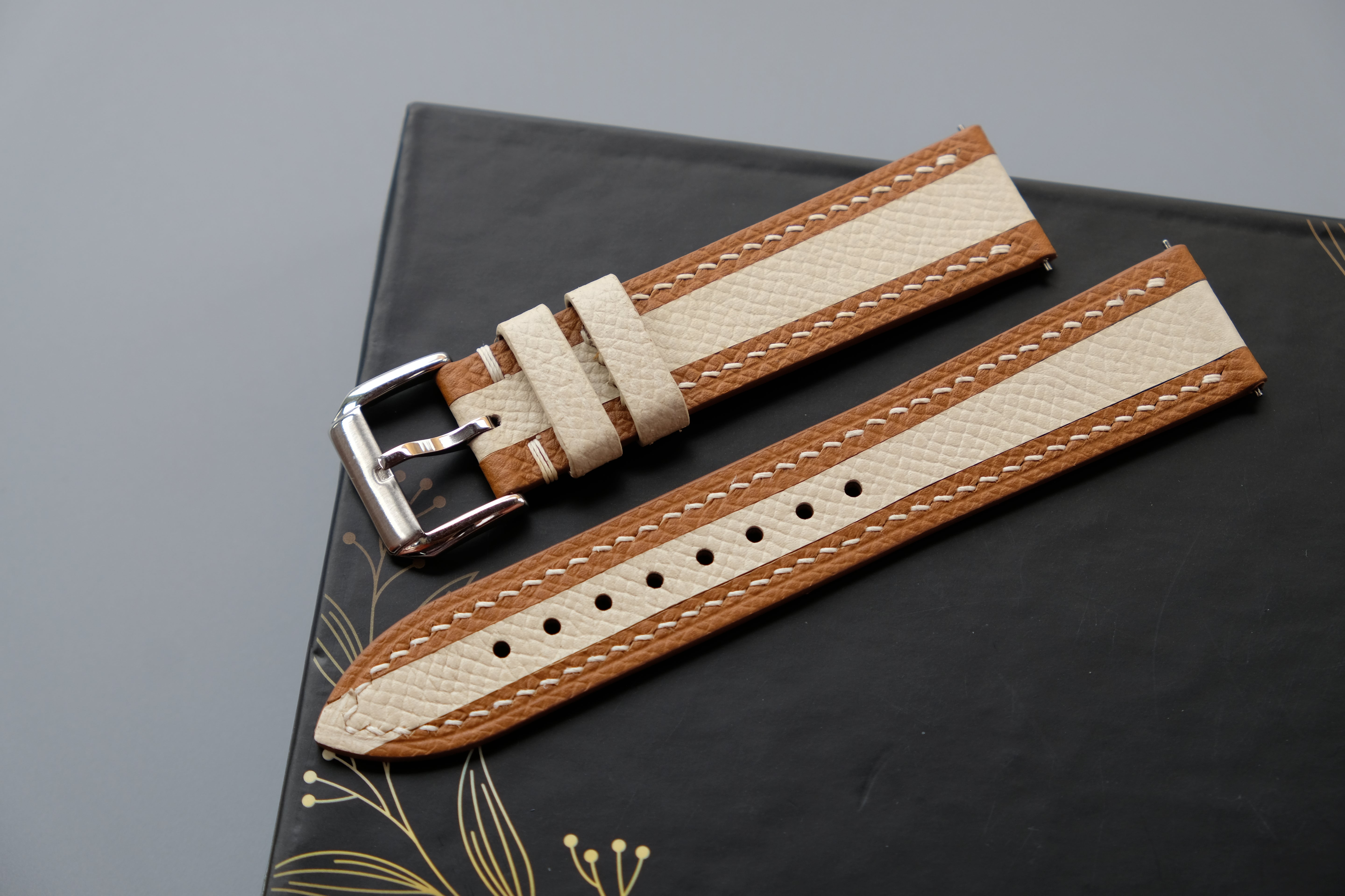 Gold Mixed Milky White Epsom Leather Watch Strap
