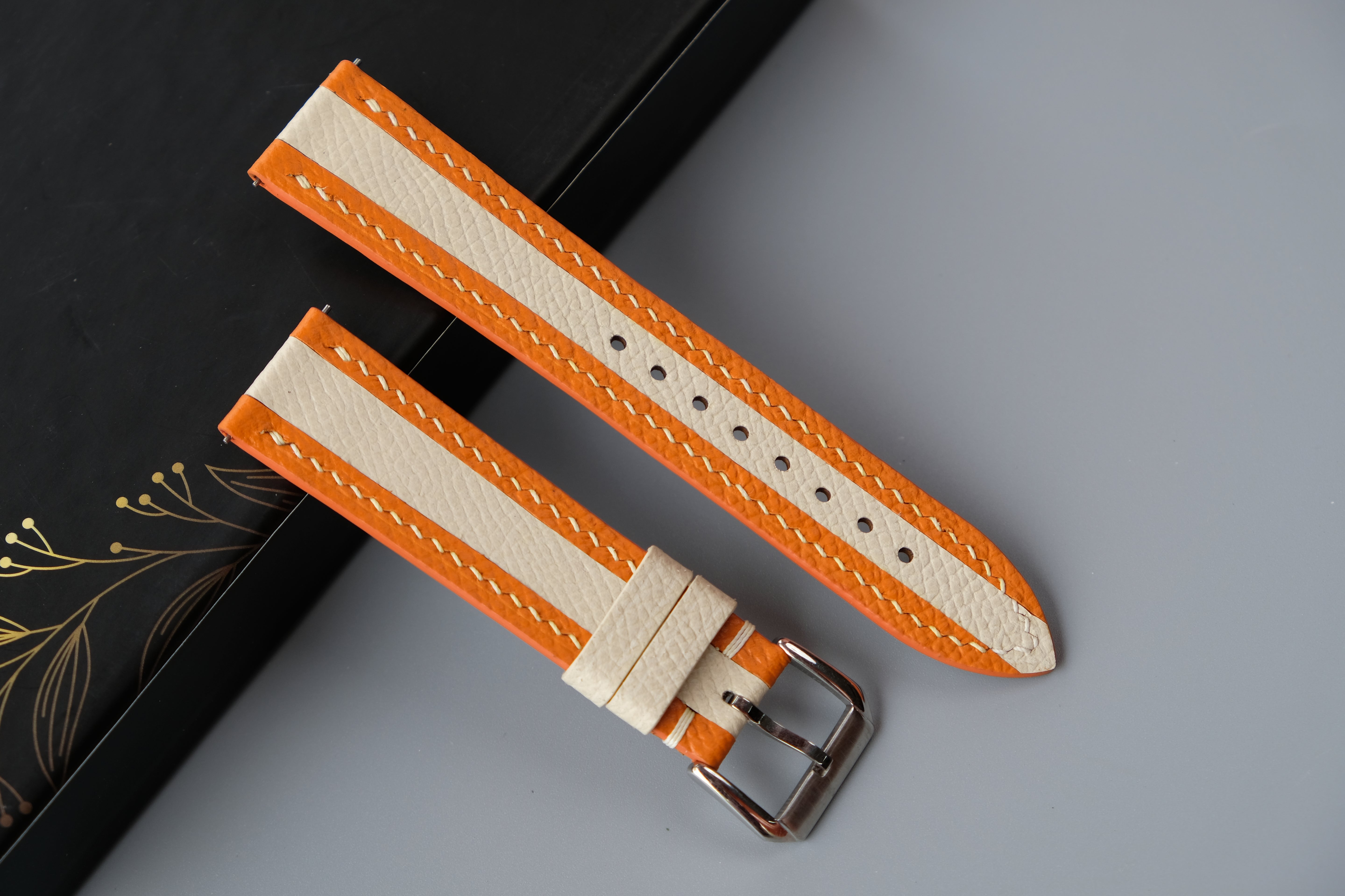 Orange Mixed Milky White Epsom Leather Watch Strap