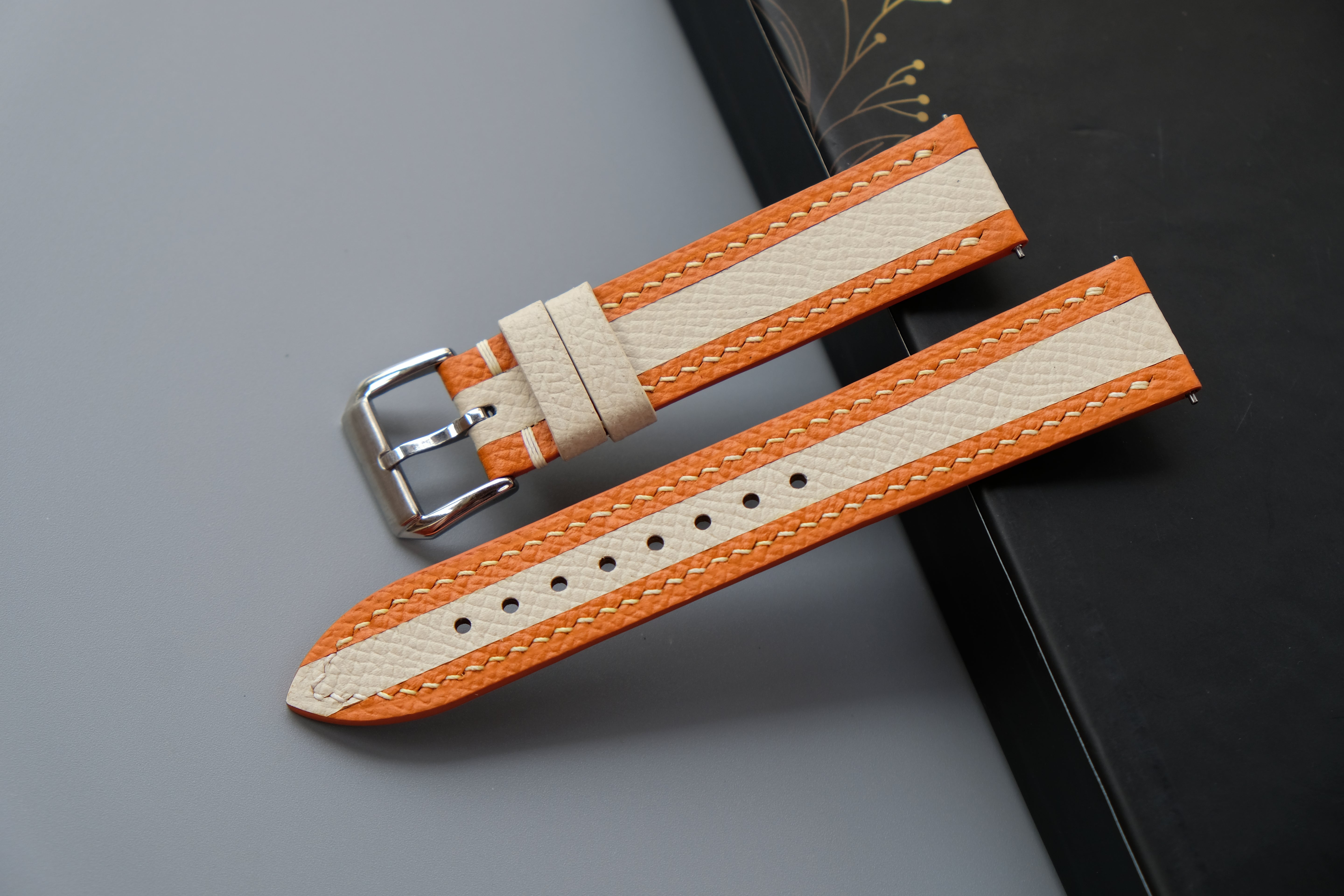 Orange Mixed Milky White Epsom Leather Watch Strap