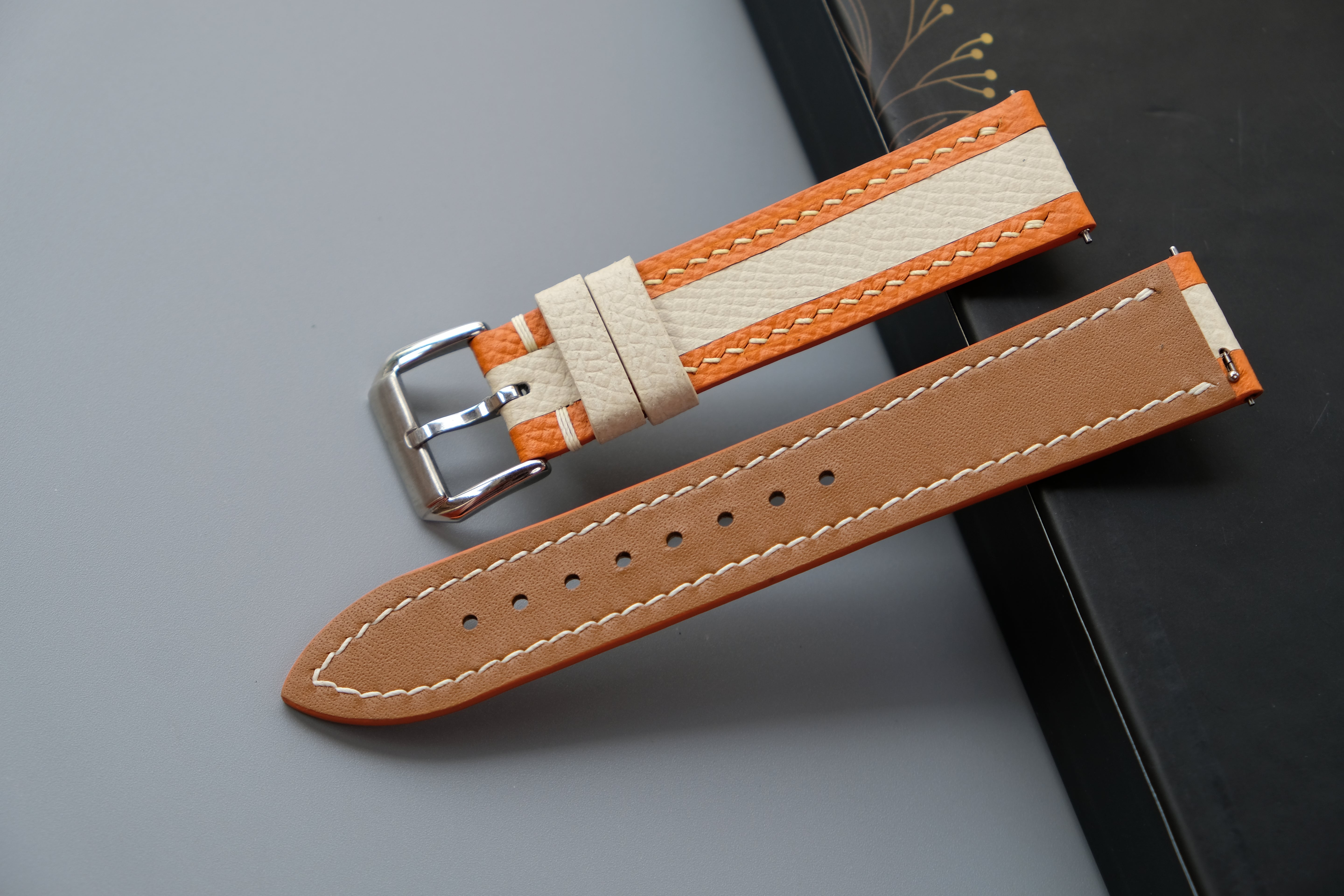 Orange Mixed Milky White Epsom Leather Watch Strap