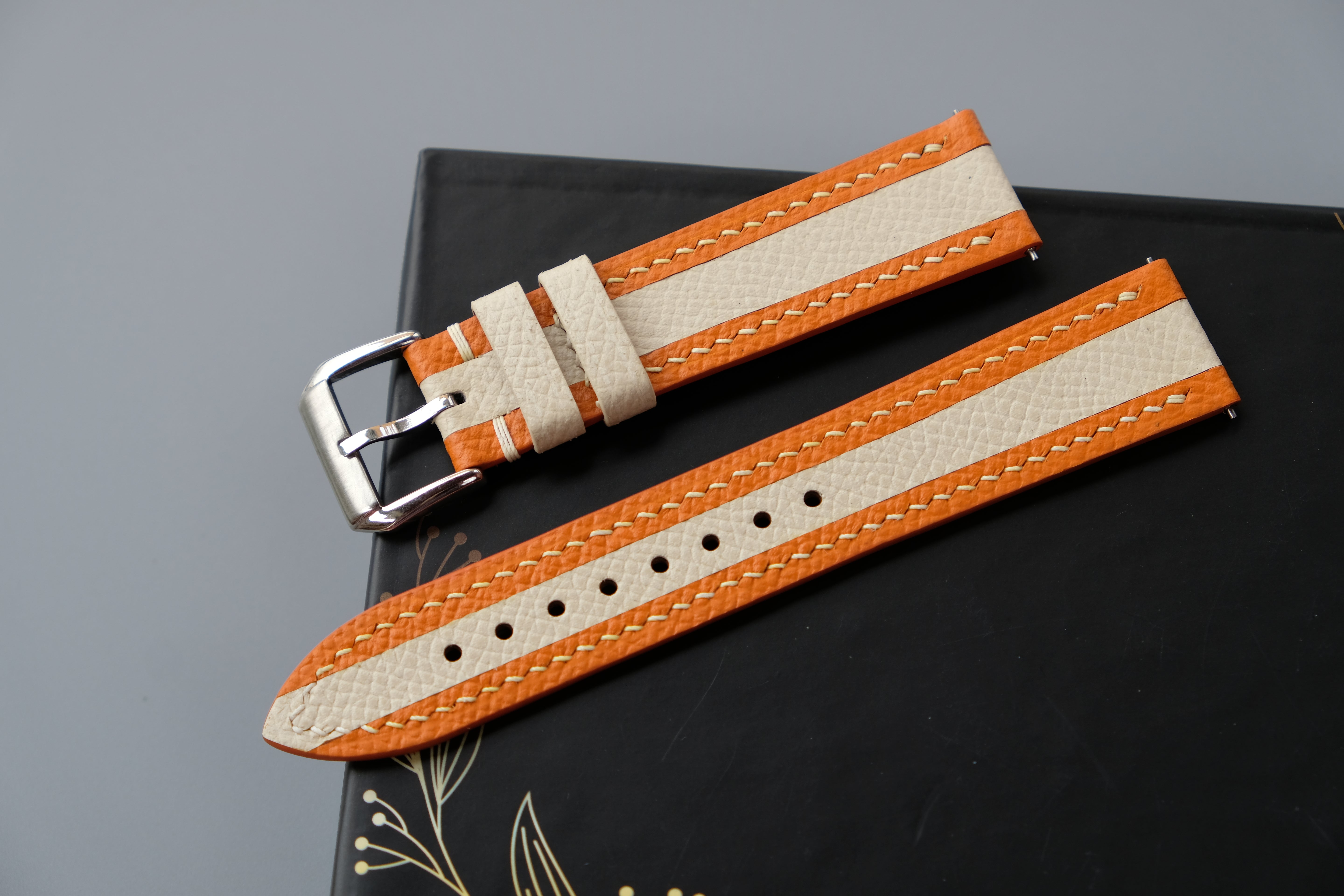 Orange Mixed Milky White Epsom Leather Watch Strap