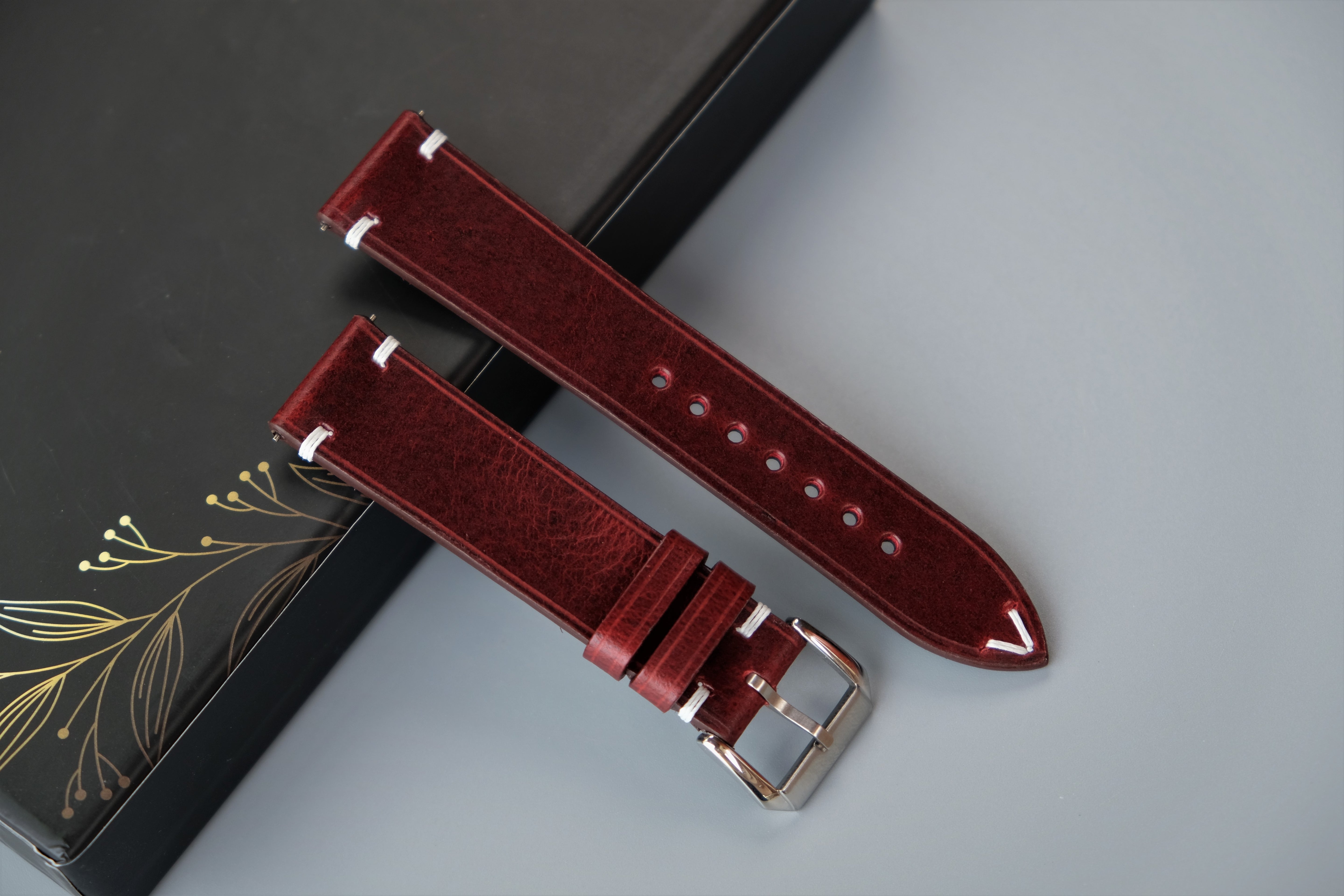 Burgundy Calfskin Leather Watch Strap