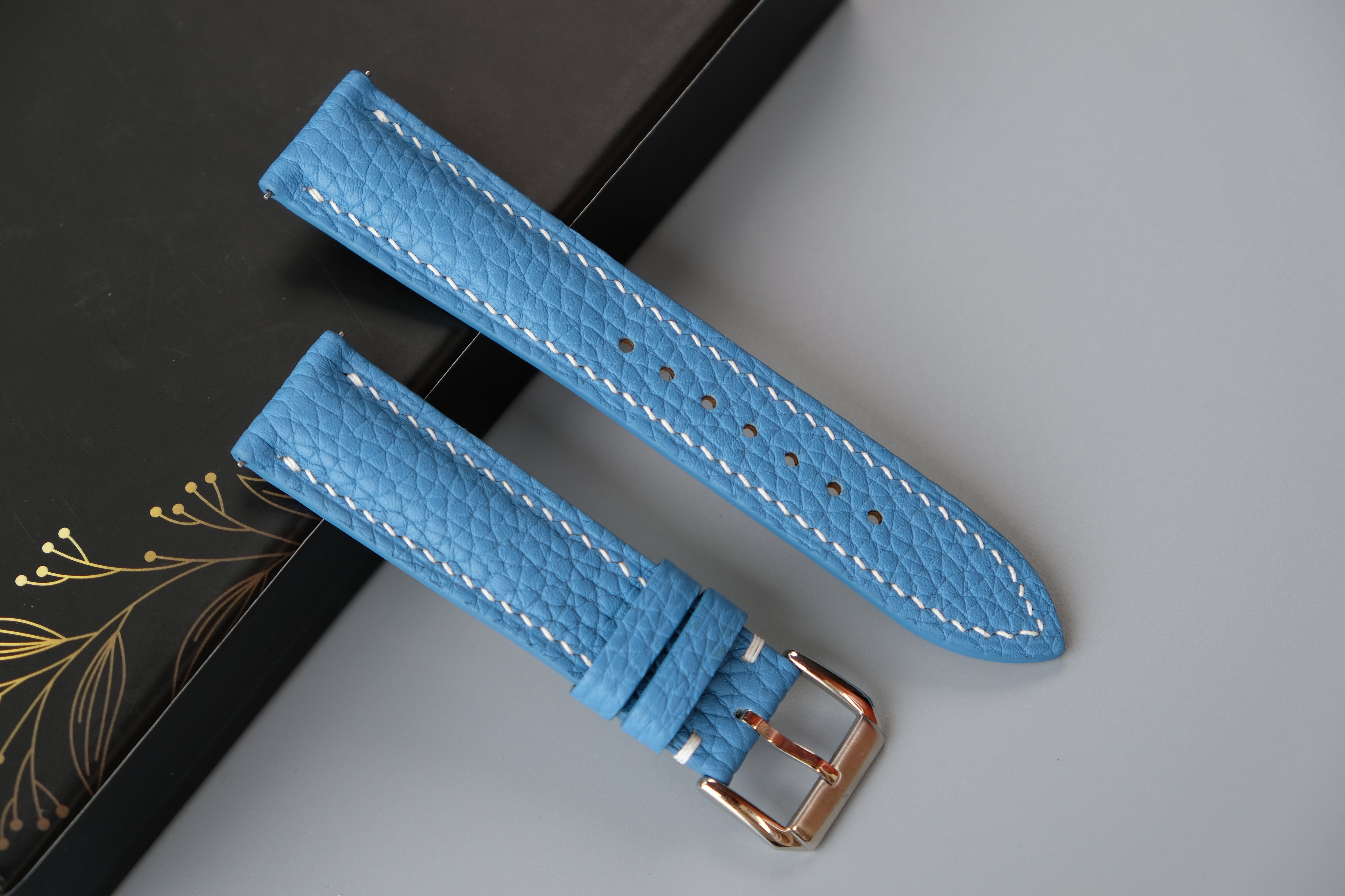 Light Blue Togo Calf Leather Watch Strap