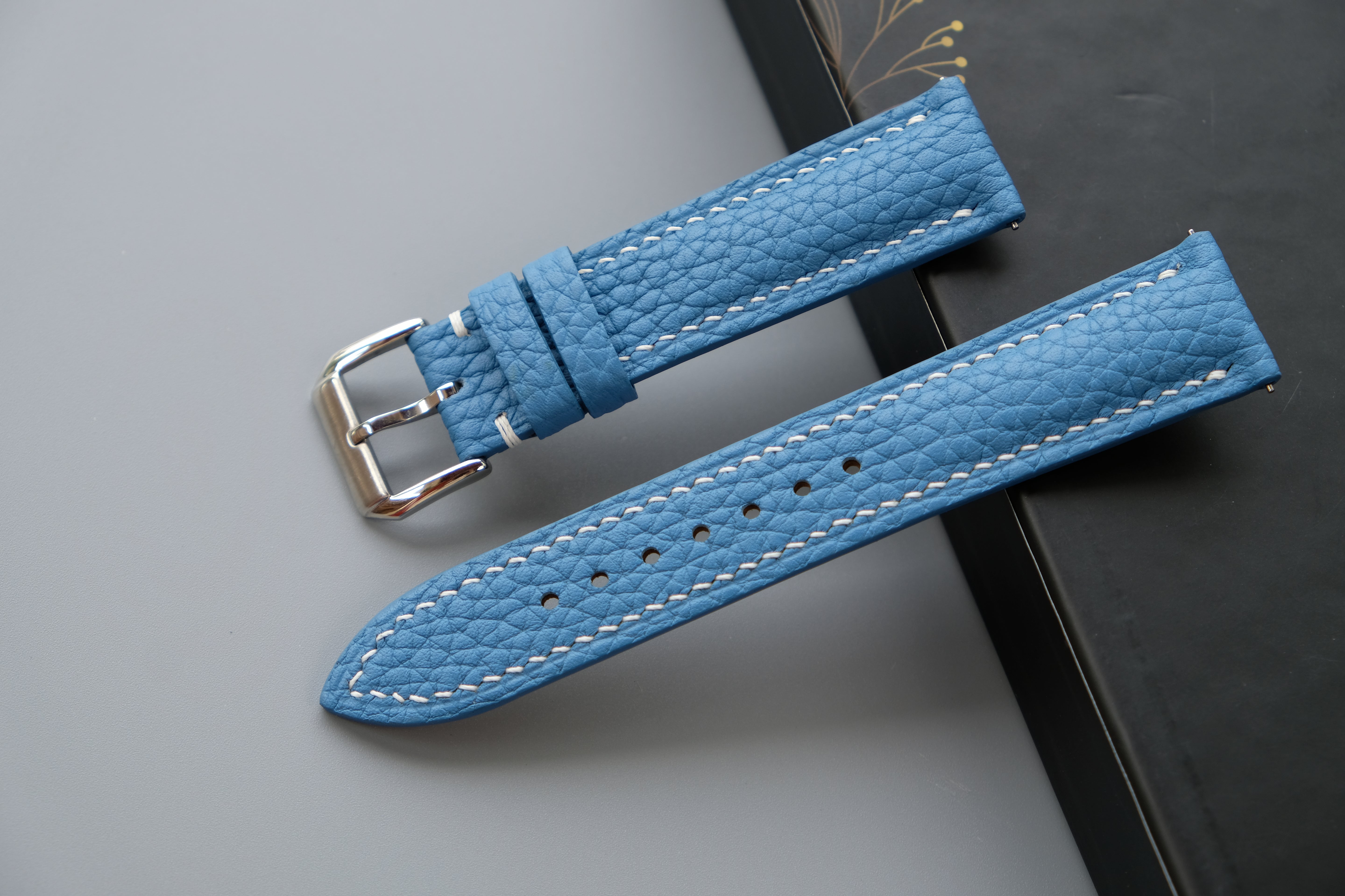 Light Blue Togo Calf Leather Watch Strap