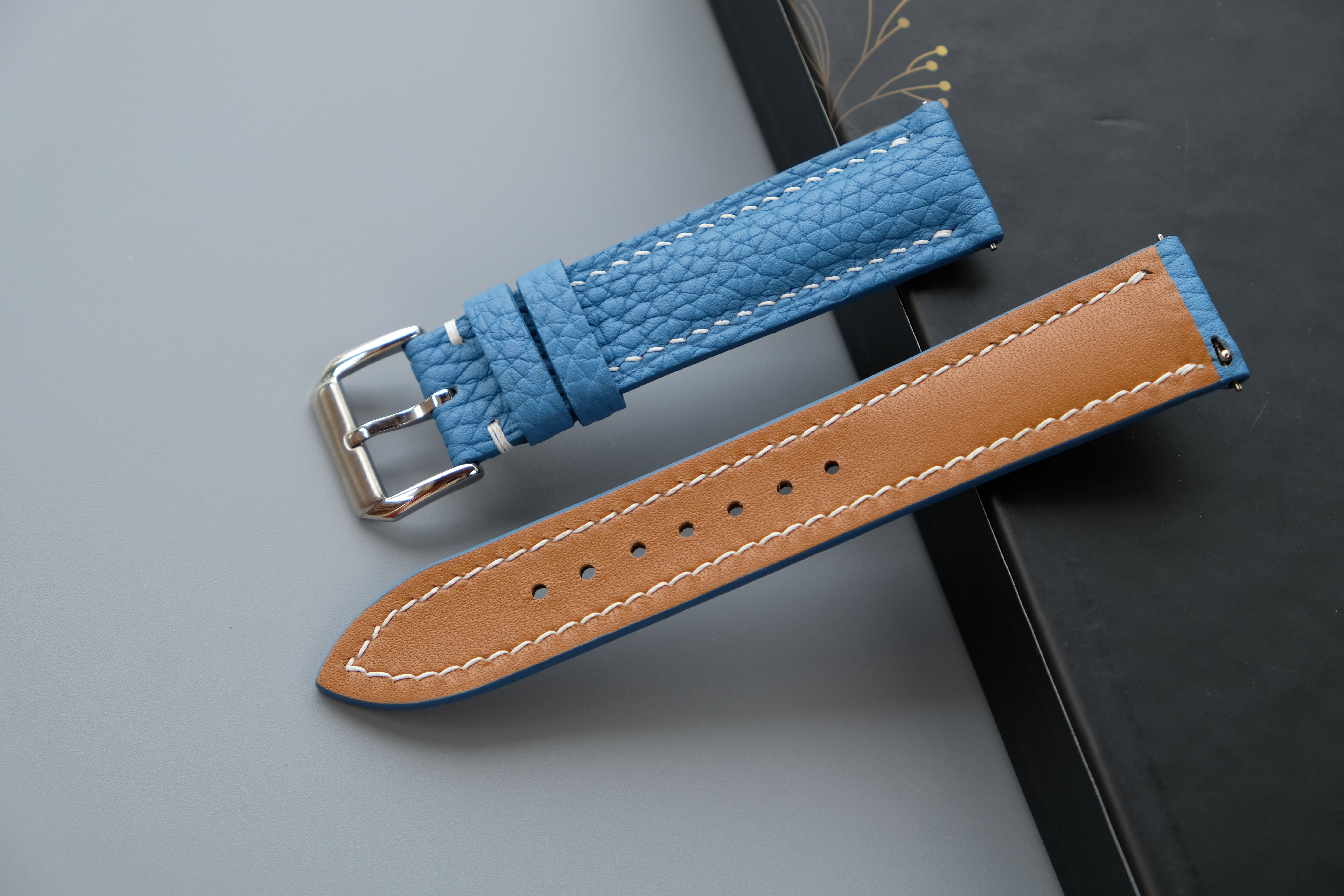 Light Blue Togo Calf Leather Watch Strap