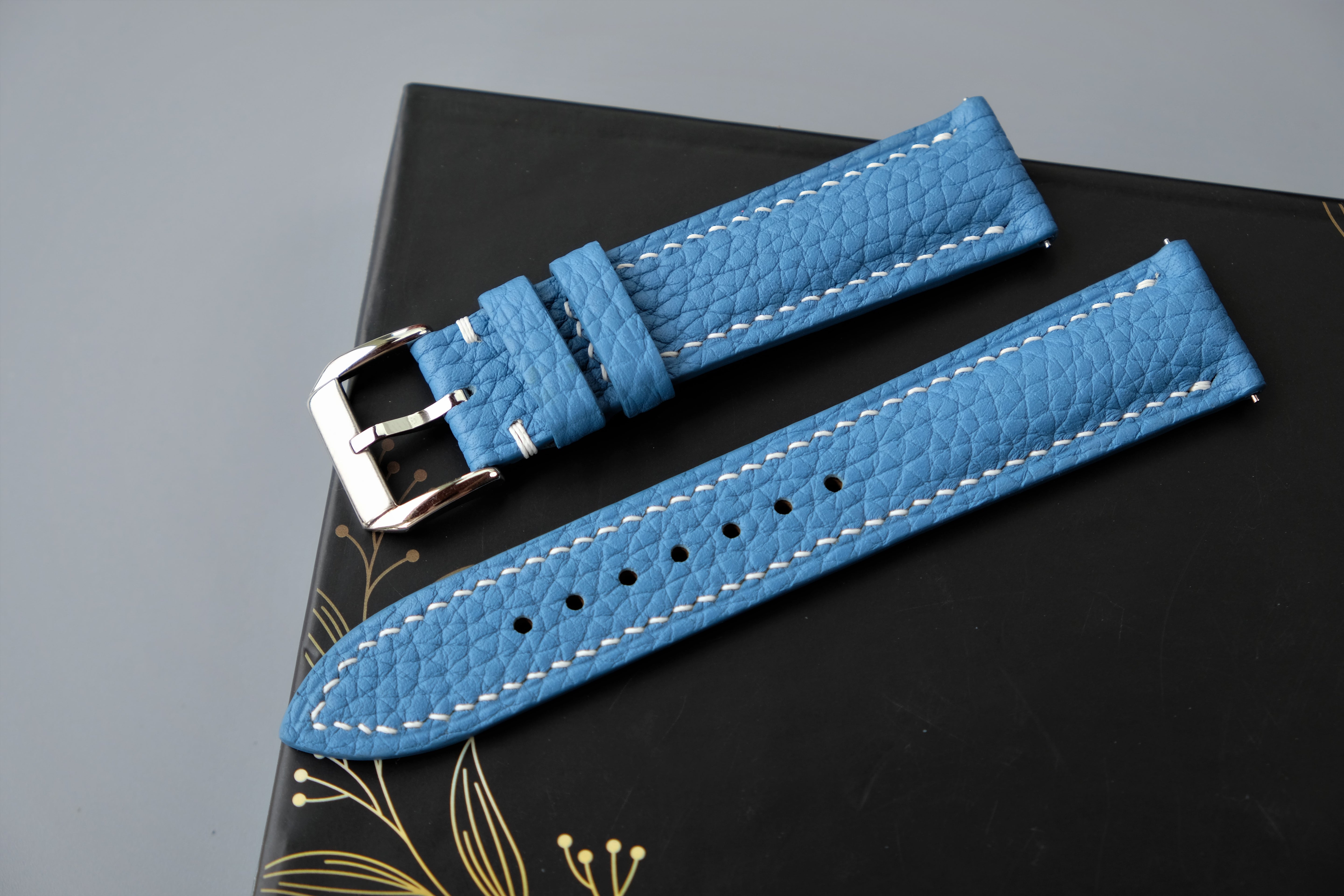 Light Blue Togo Calf Leather Watch Strap