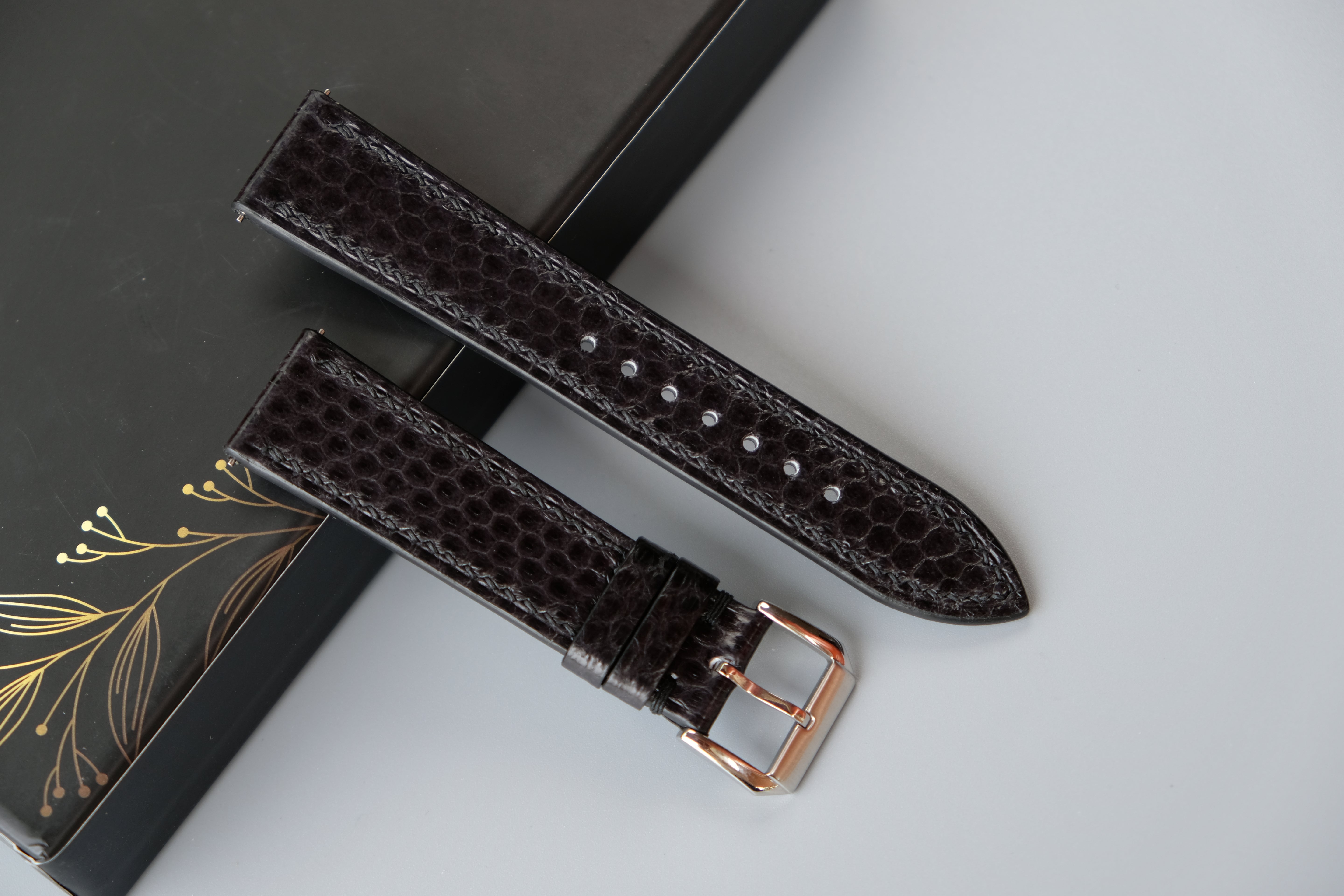 Black Snakeskin Leather Watch Strap