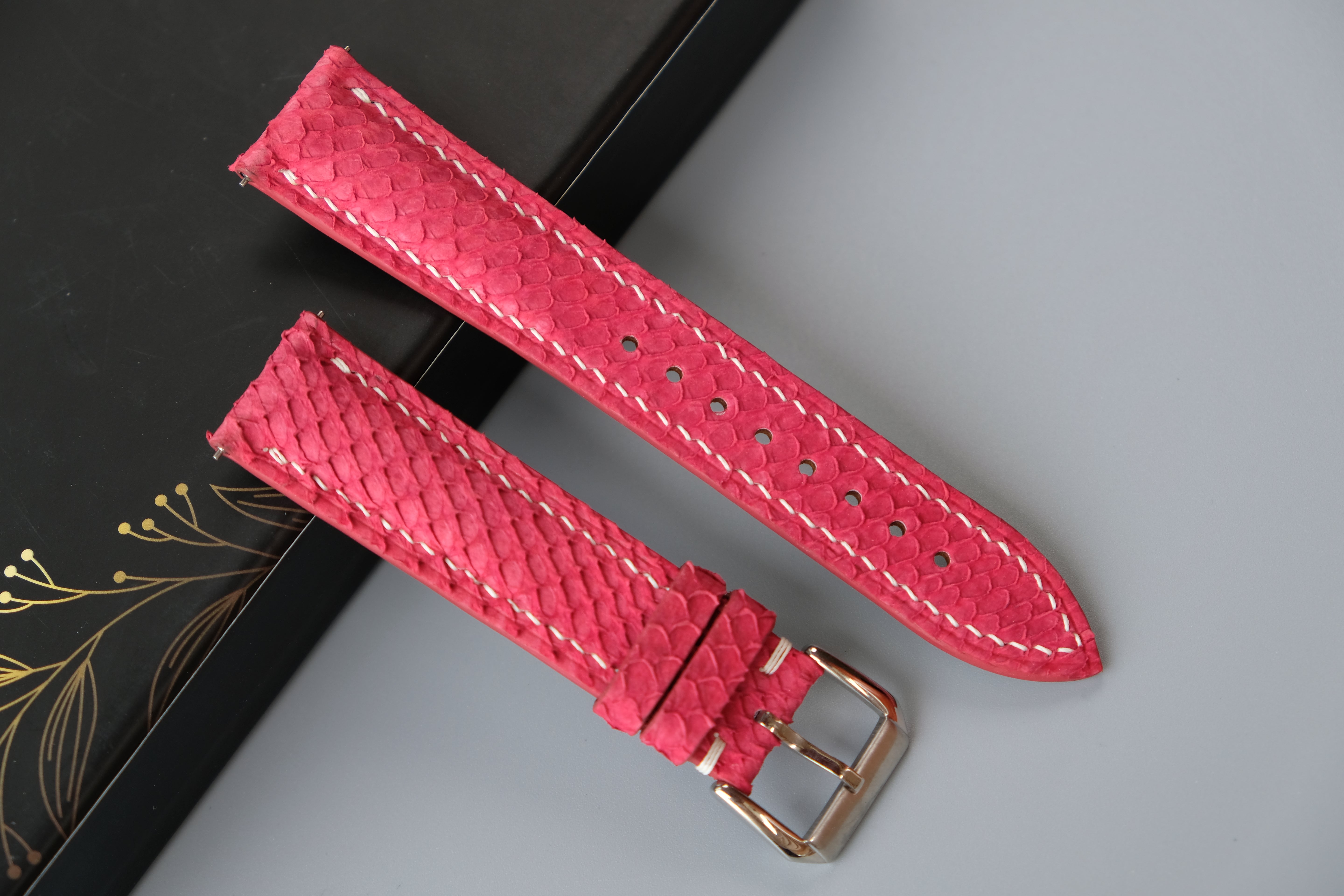 RED Salmon Leather Watch Strap