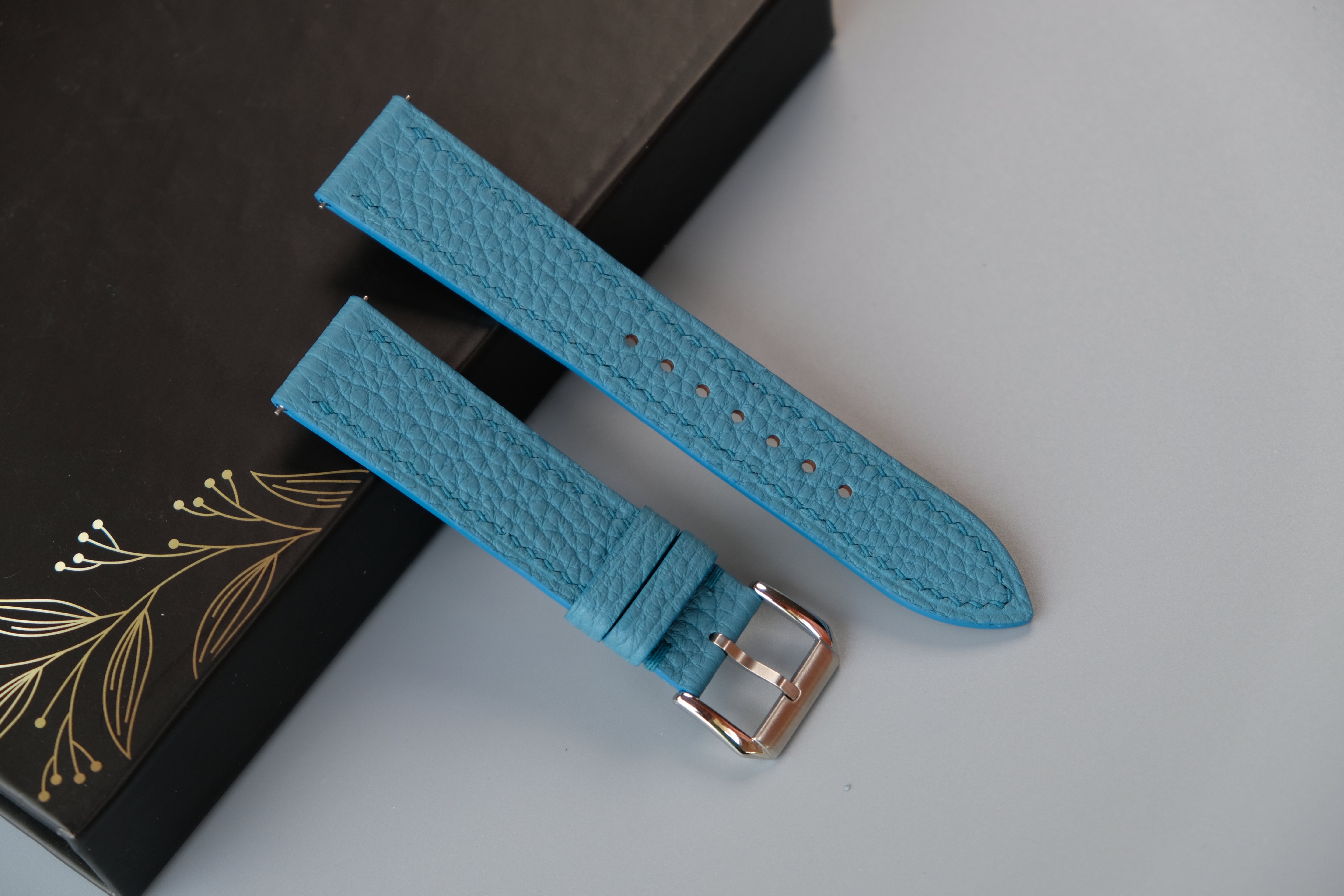 Light Blue Togo Calf Leather Watch Strap
