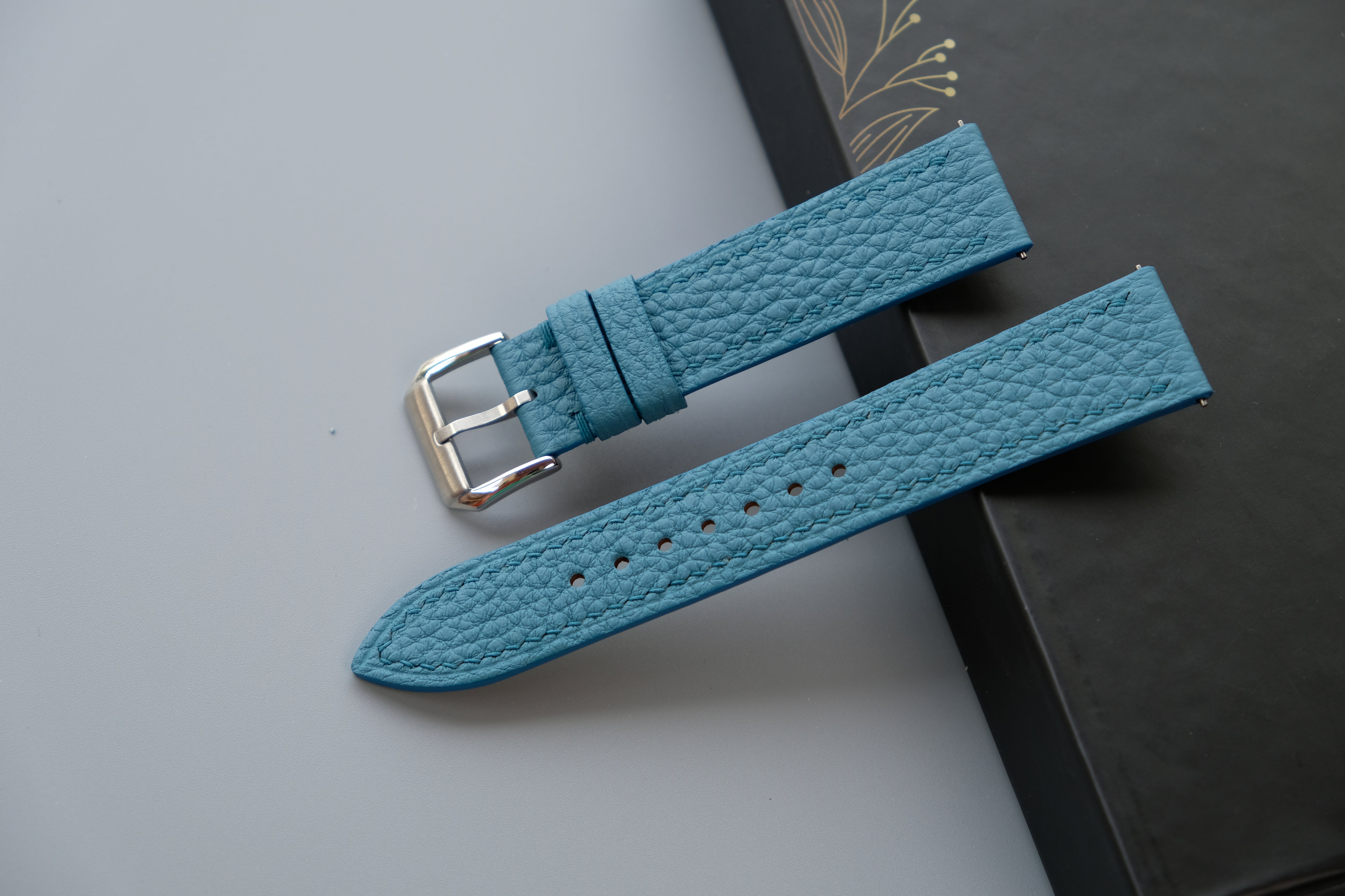 Light Blue Togo Calf Leather Watch Strap