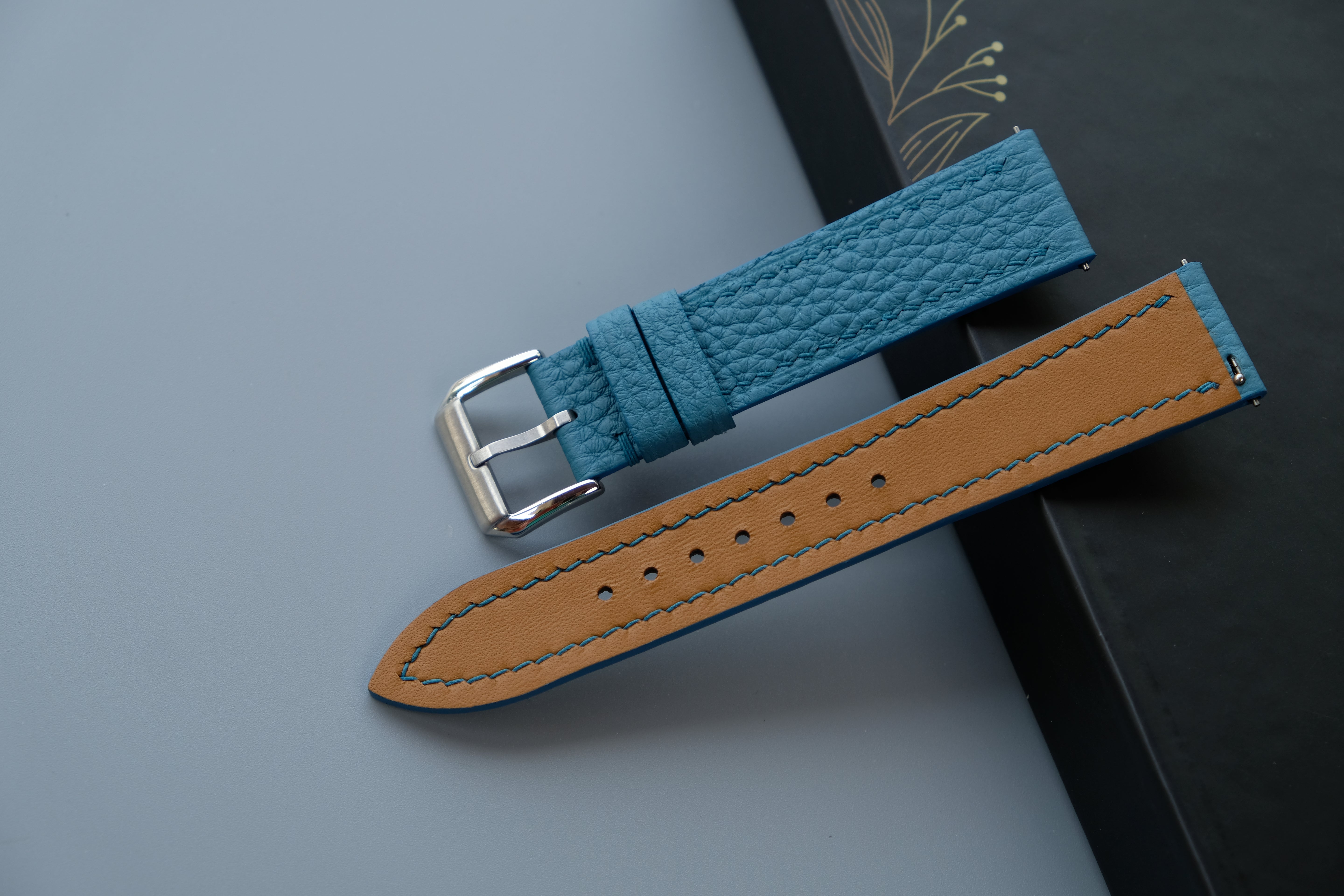Light Blue Togo Calf Leather Watch Strap