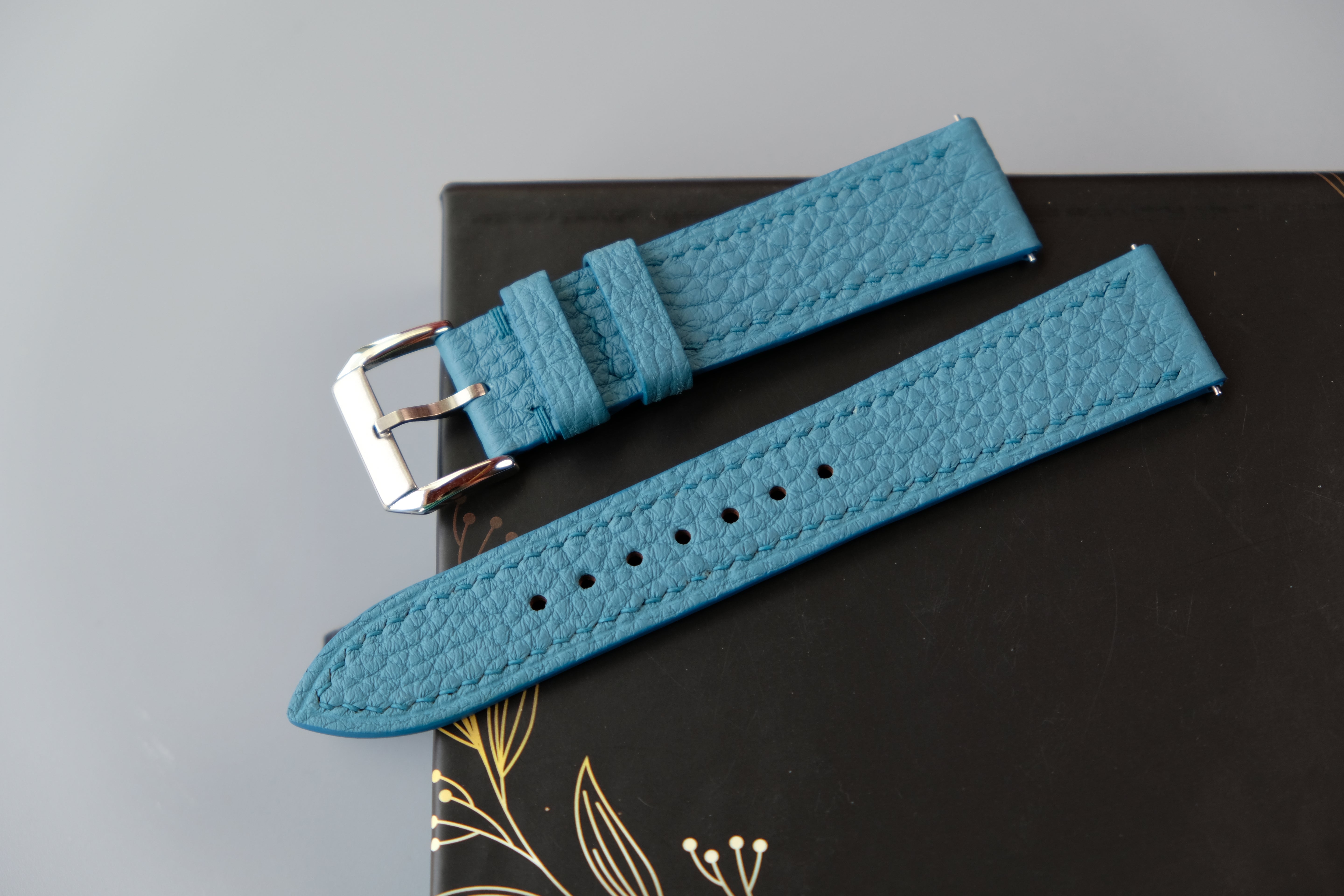 Light Blue Togo Calf Leather Watch Strap