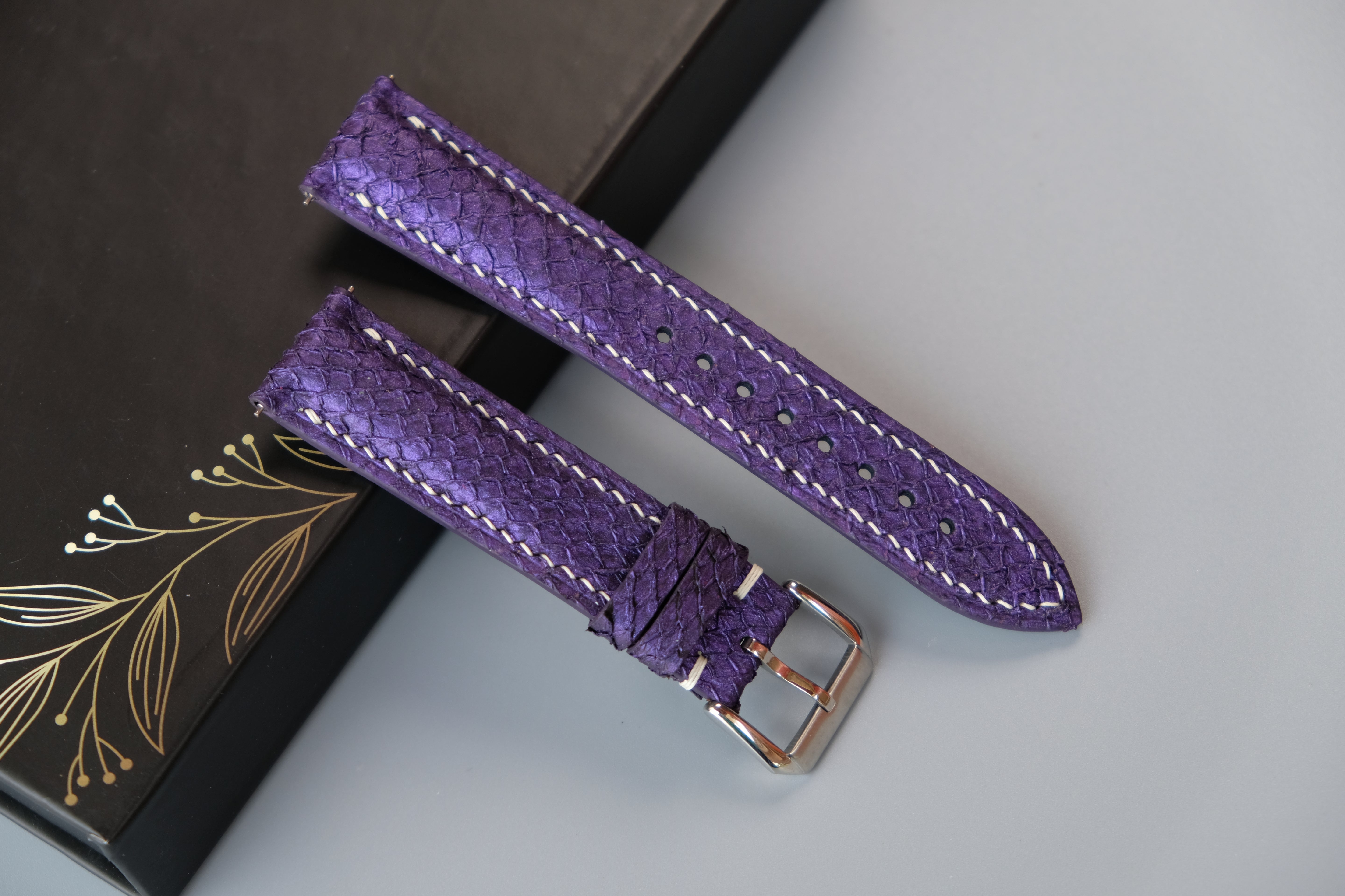 Purple Salmon Leather Watch Strap