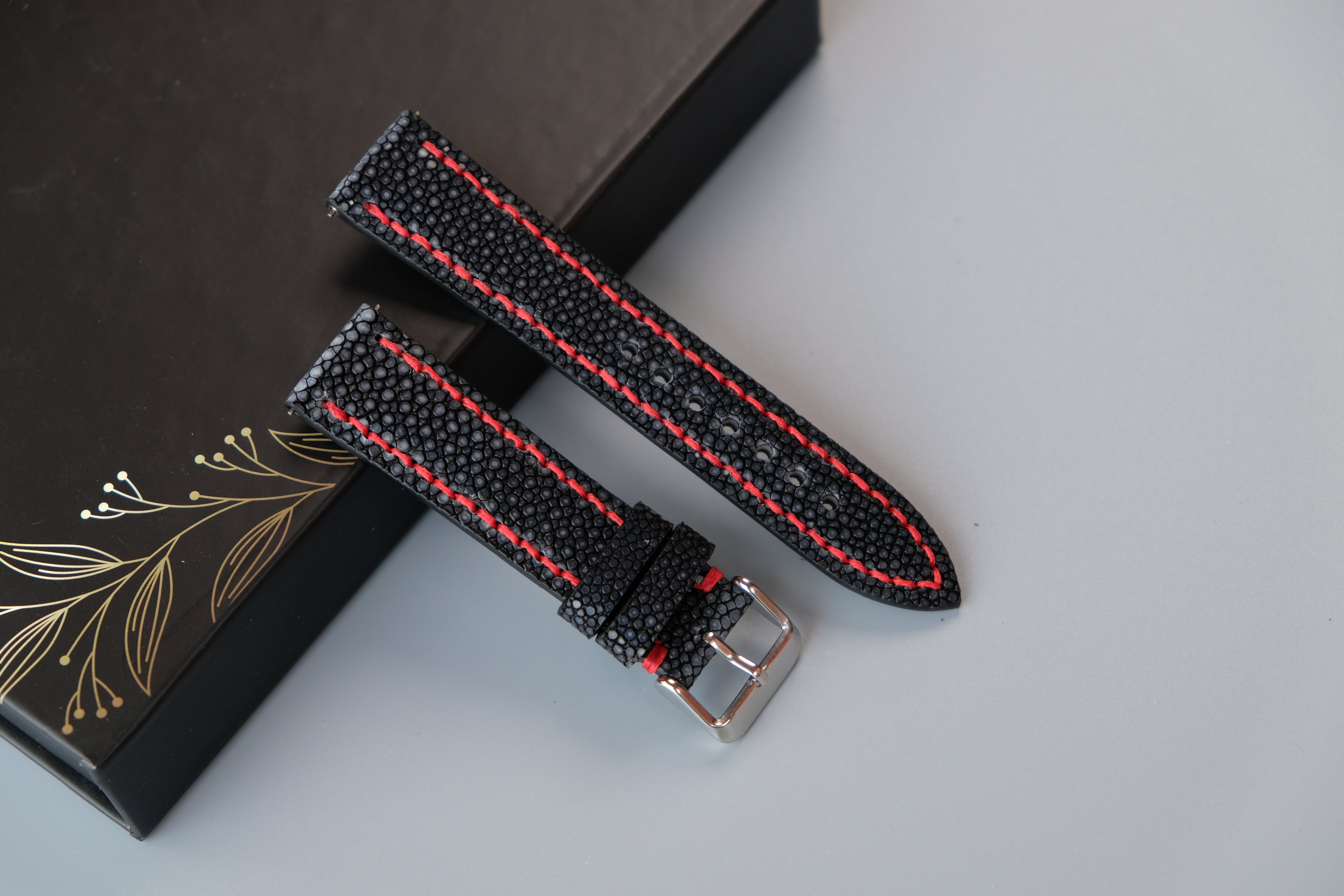 Black Stingray Leather Watch Strap
