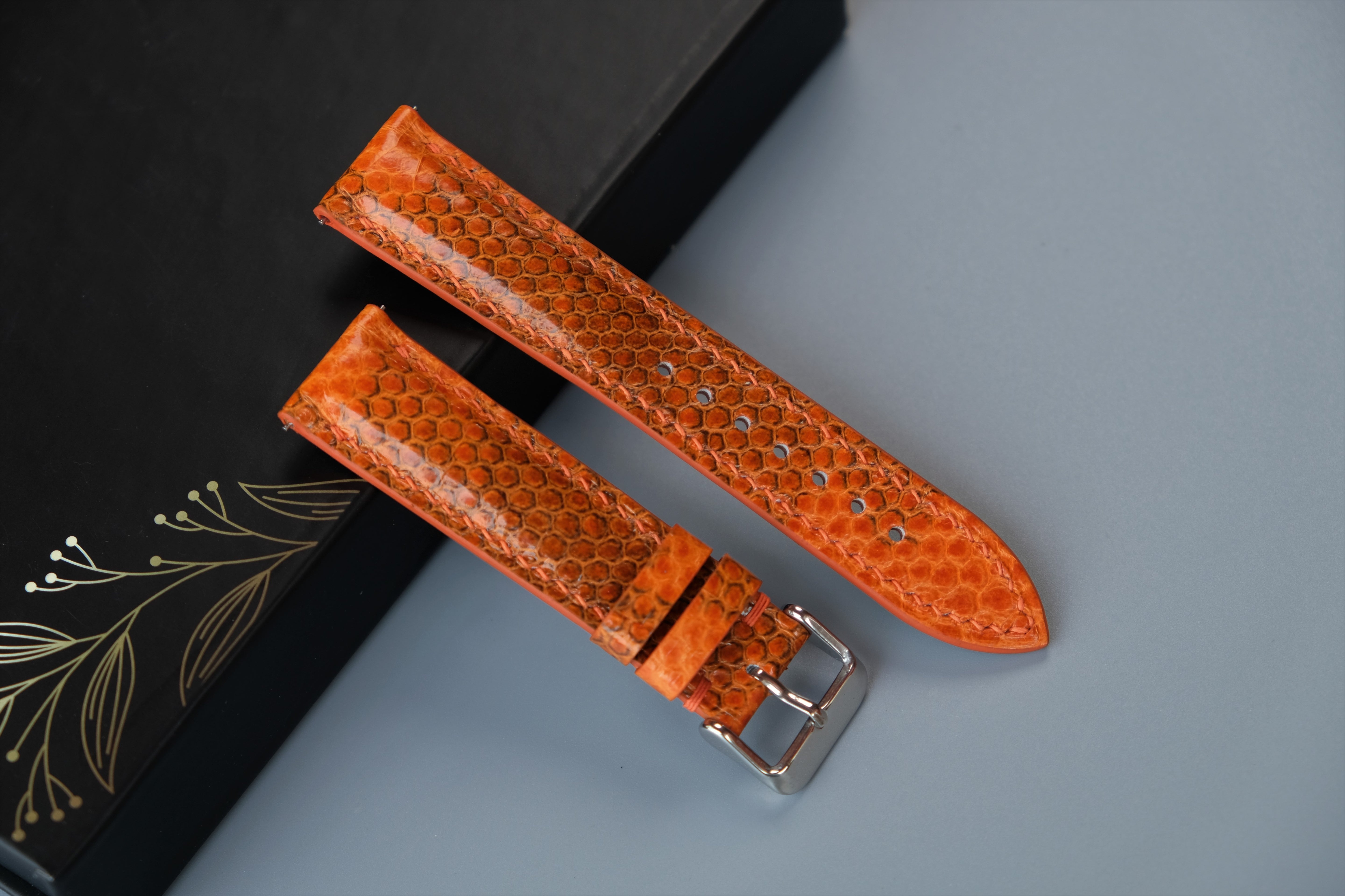 Orange Snakeskin Leather Watch Strap – Custom Sizes 10mm to 26mm