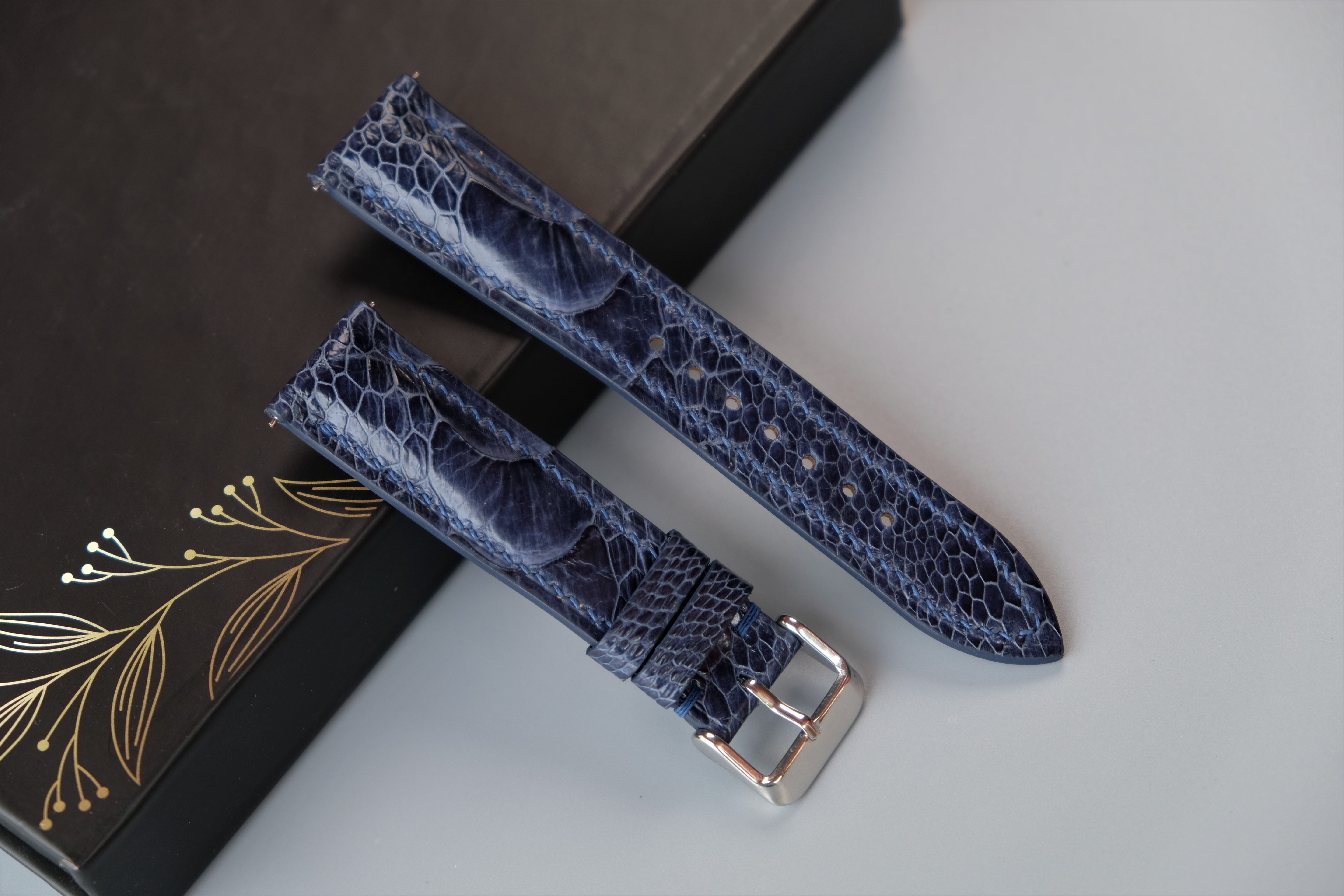 Dark Navy Ostrich Leather Watch Strap – Custom Sizes 10mm to 26mm