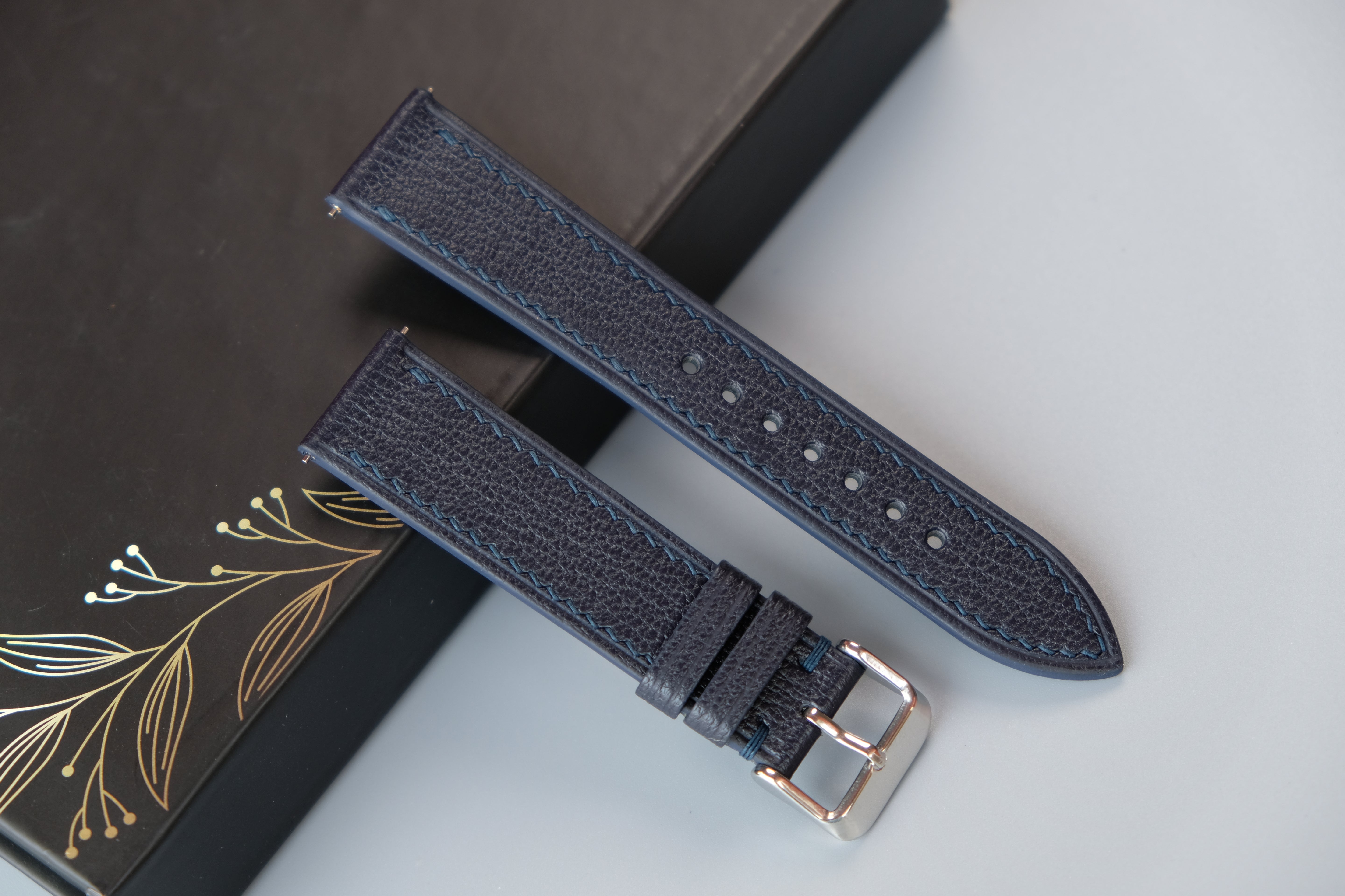 Dark Navy Alran Chevre Leather Watch Strap – Custom Sizes 10mm to 26mm