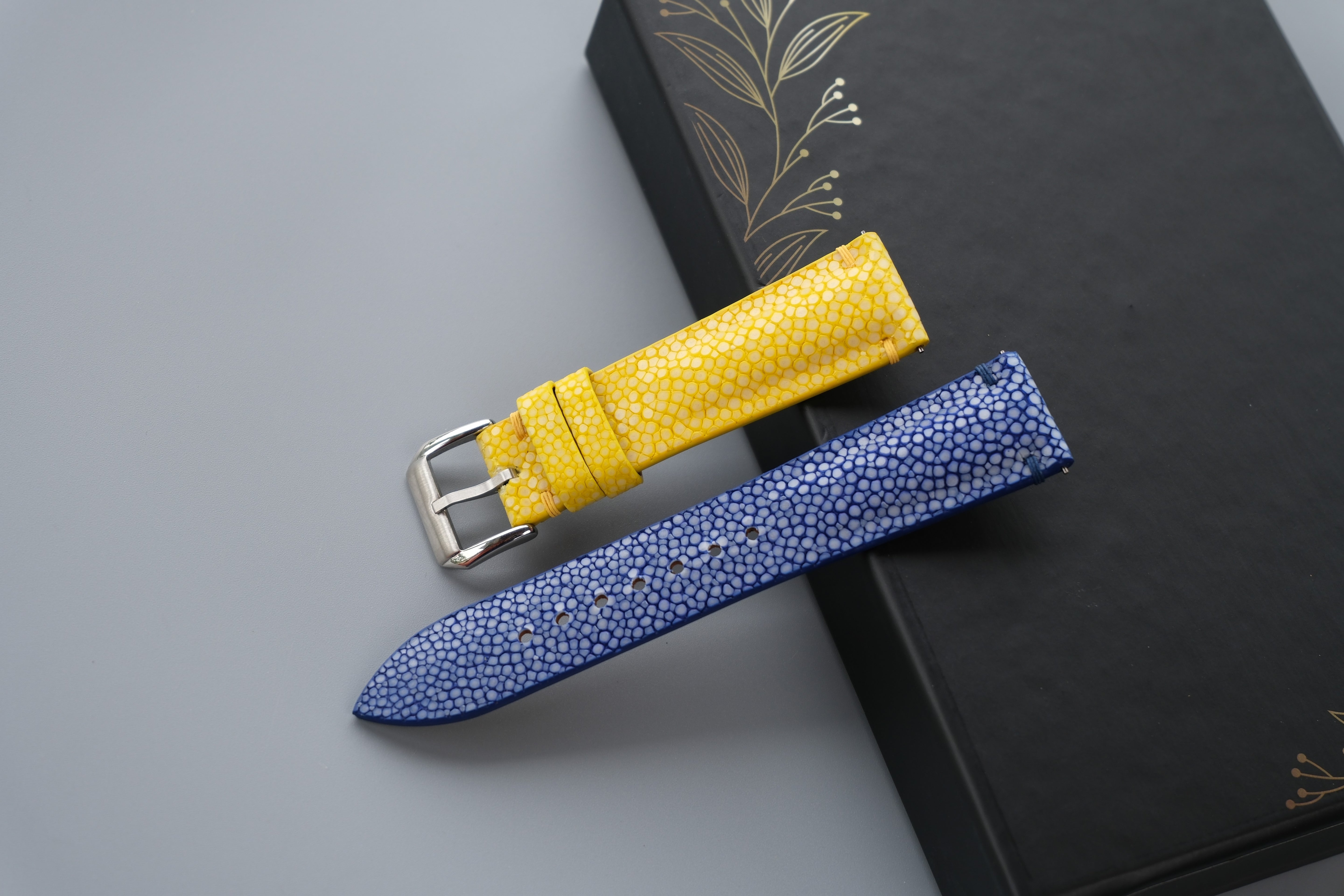Yellow Stingray Leather Watch Strap Combined With Blue