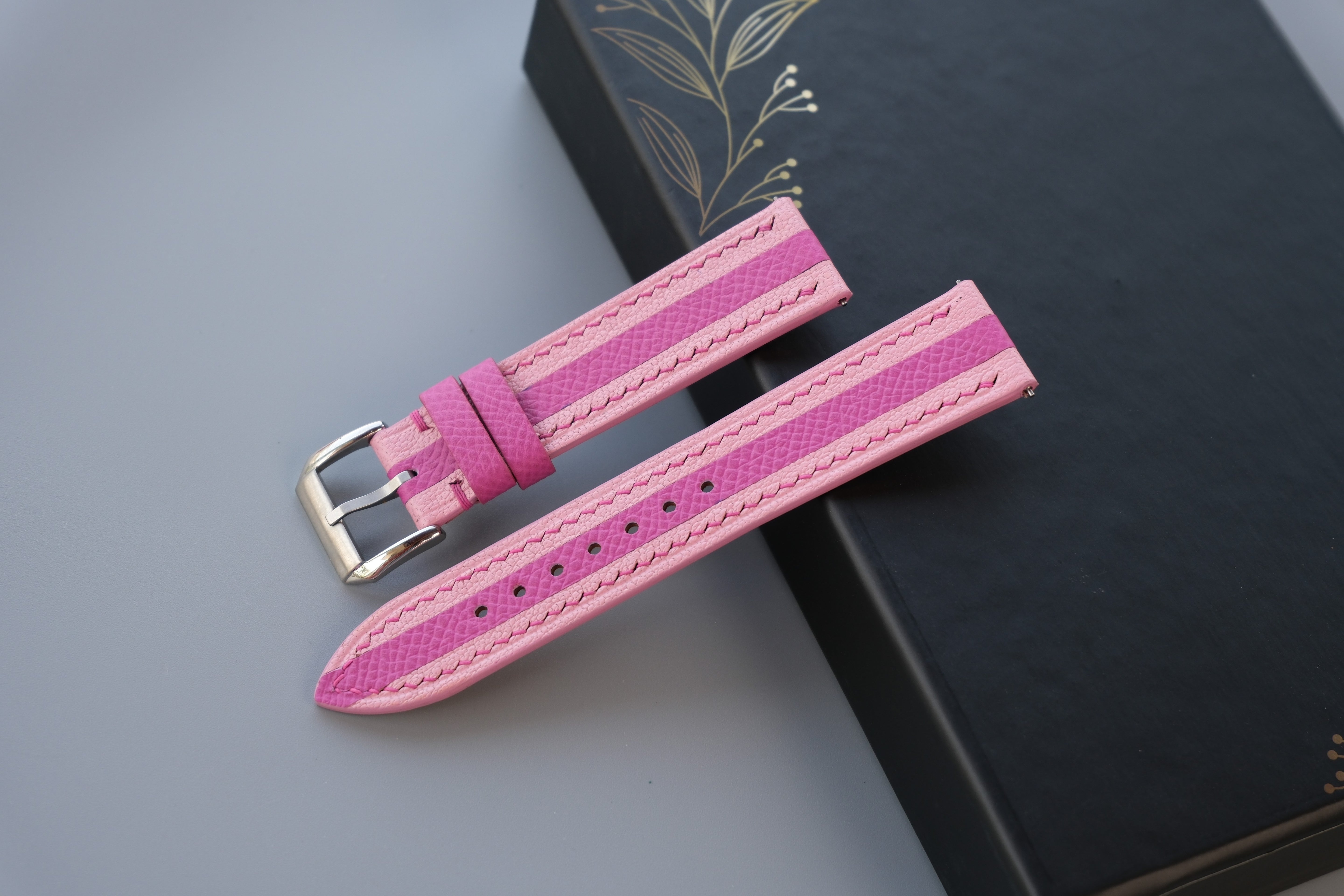 Handmade Light Pink Alran & Pink Epsom Leather Watch Strap - Custom Sizes