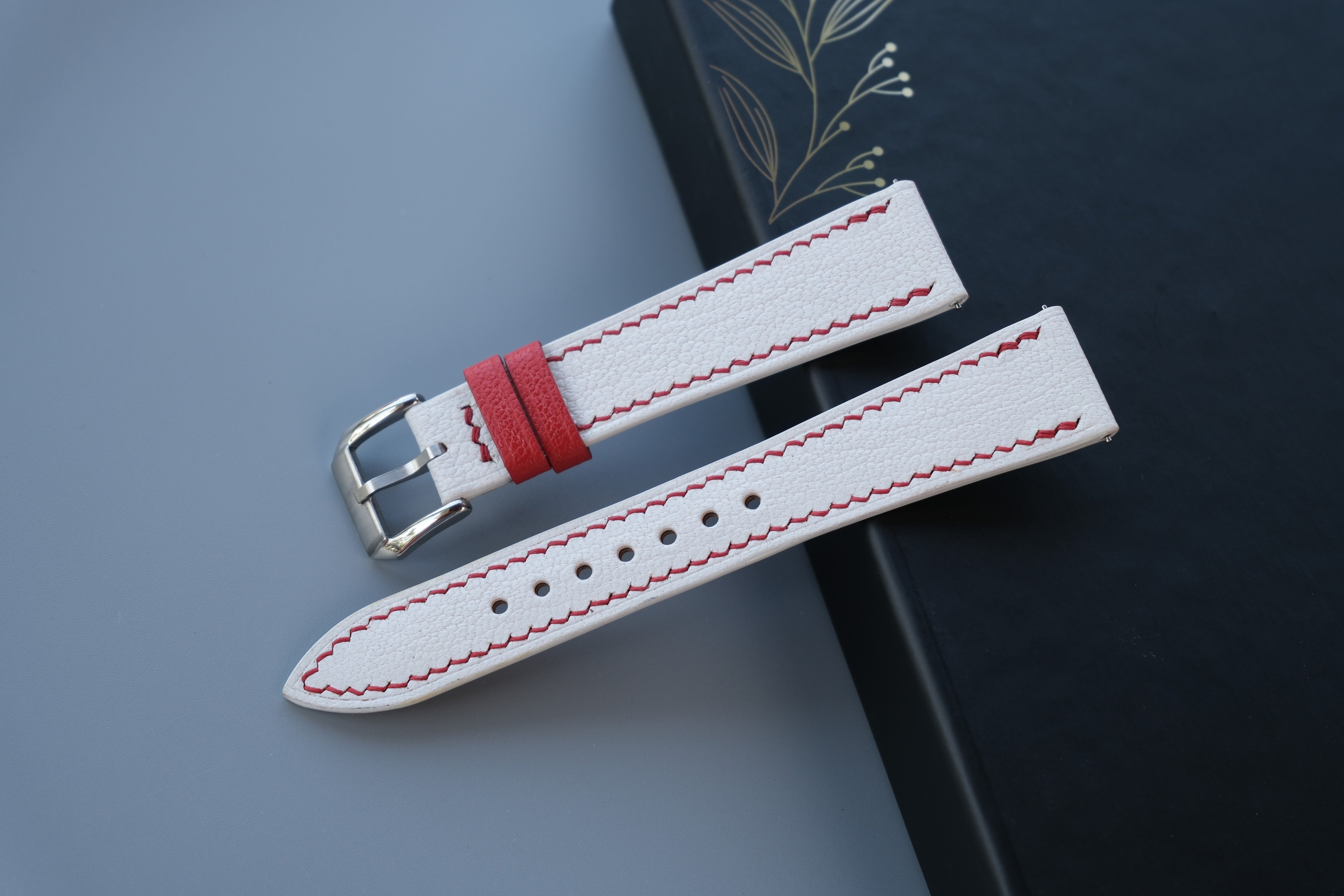 Handmade White Goat Leather Watch Strap | Chevre Sully French Leather | Custom Sizes 26mm–12mm | Quick Release Optiona