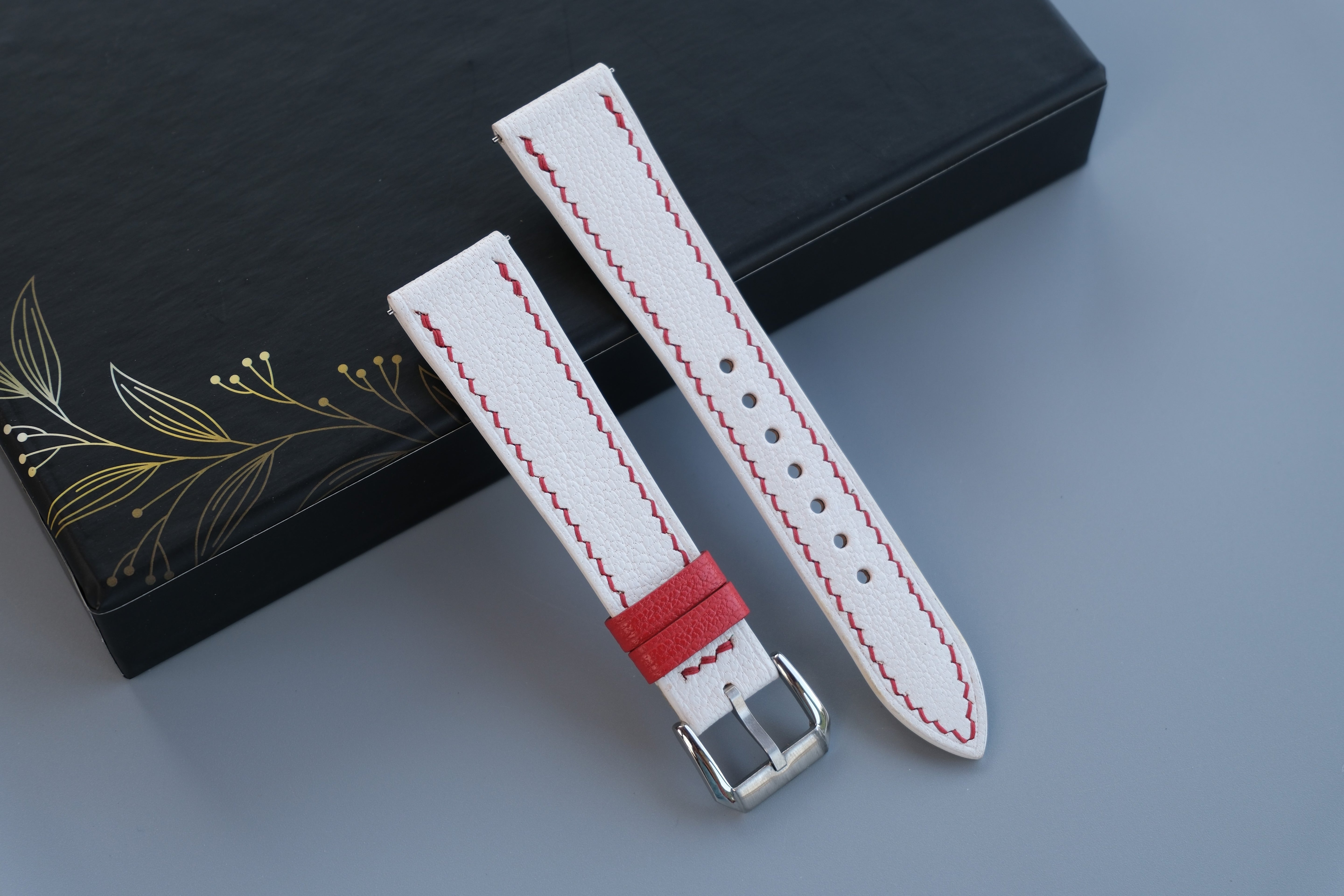 Handmade White Goat Leather Watch Strap | Chevre Sully French Leather | Custom Sizes 26mm–12mm | Quick Release Optiona
