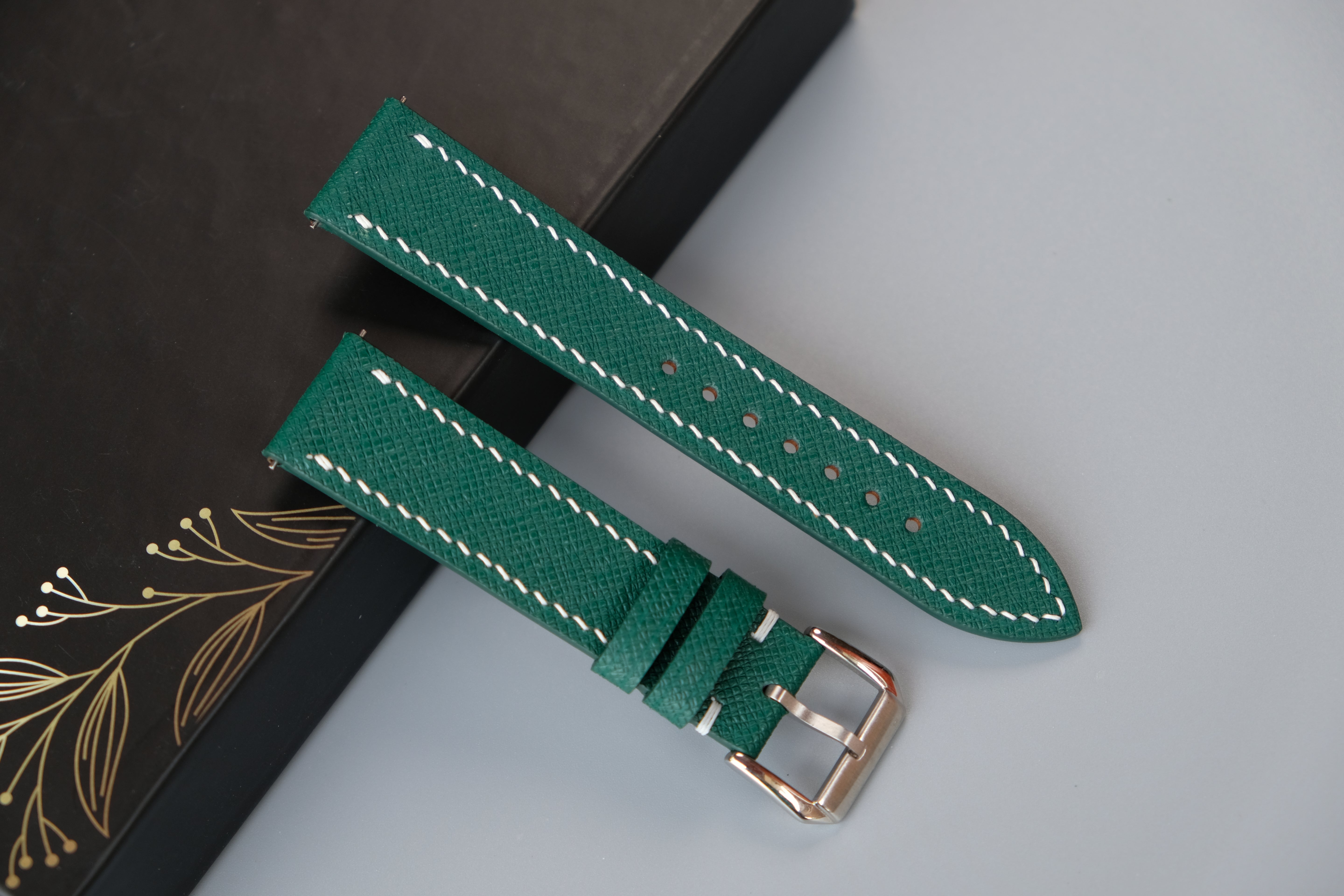 Green Taiga Leather Watch Strap – Custom Sizes 10mm to 26mm