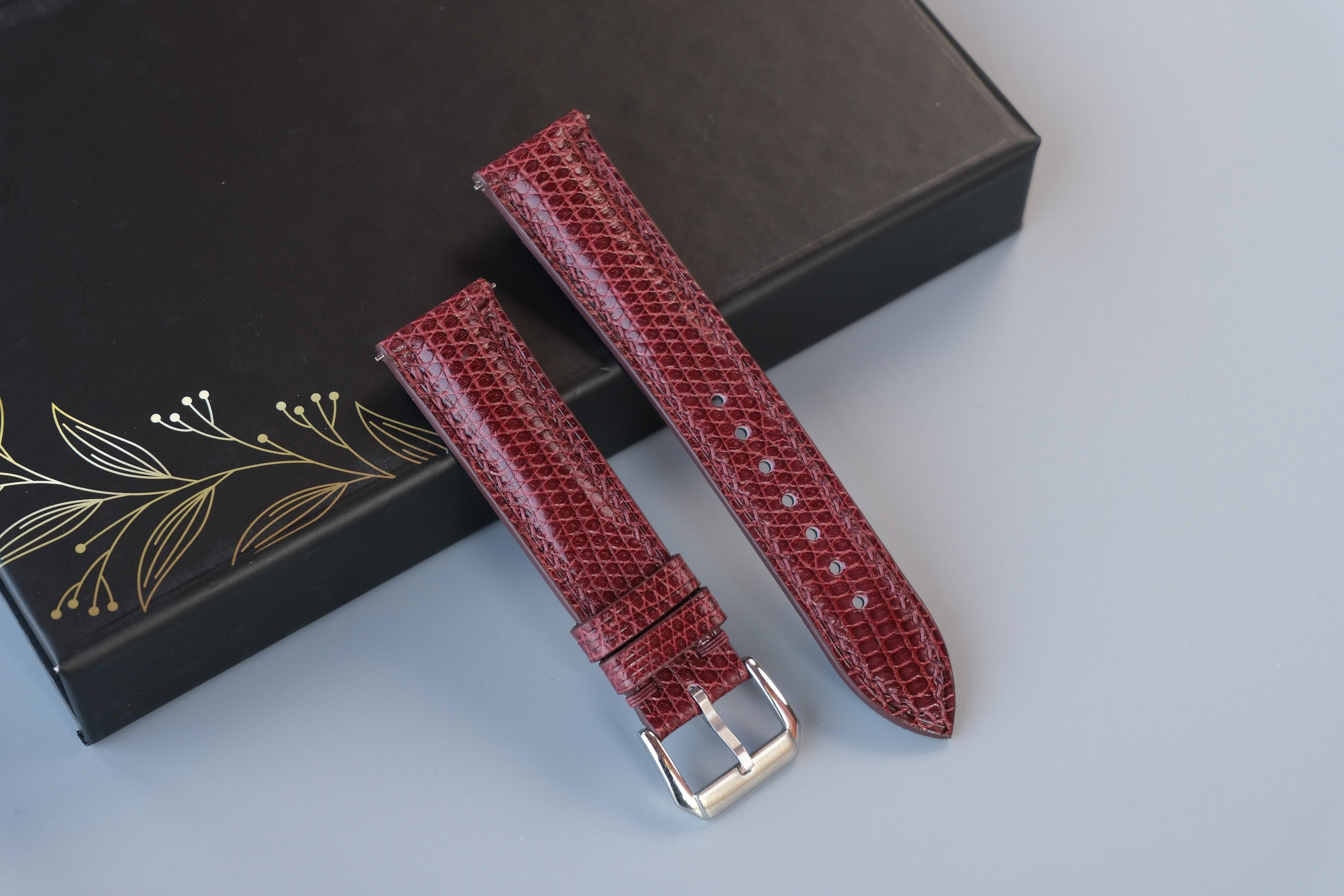 Burgundy Lizard Leather Watch Strap