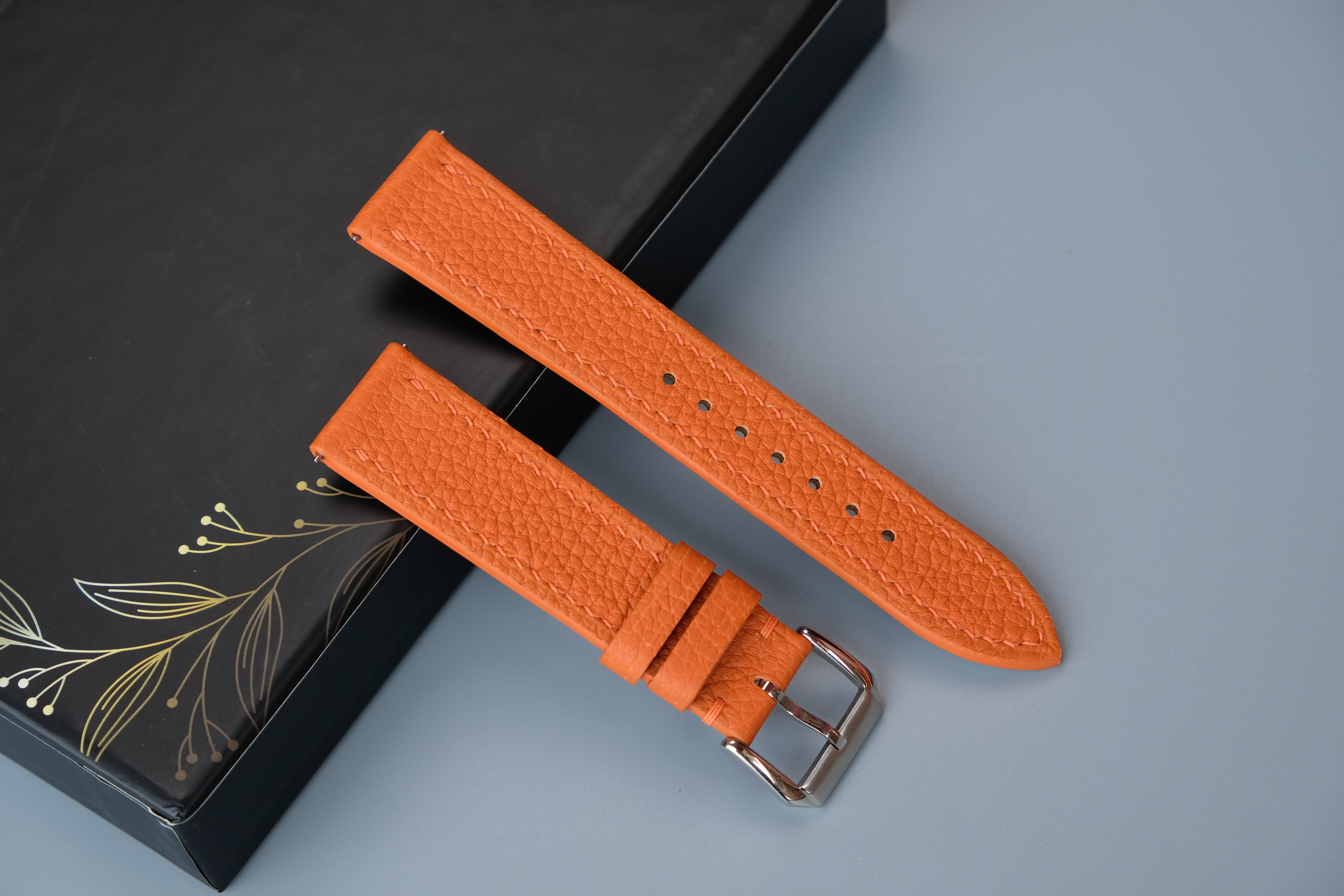 Orange Togo Calf Leather Watch Strap