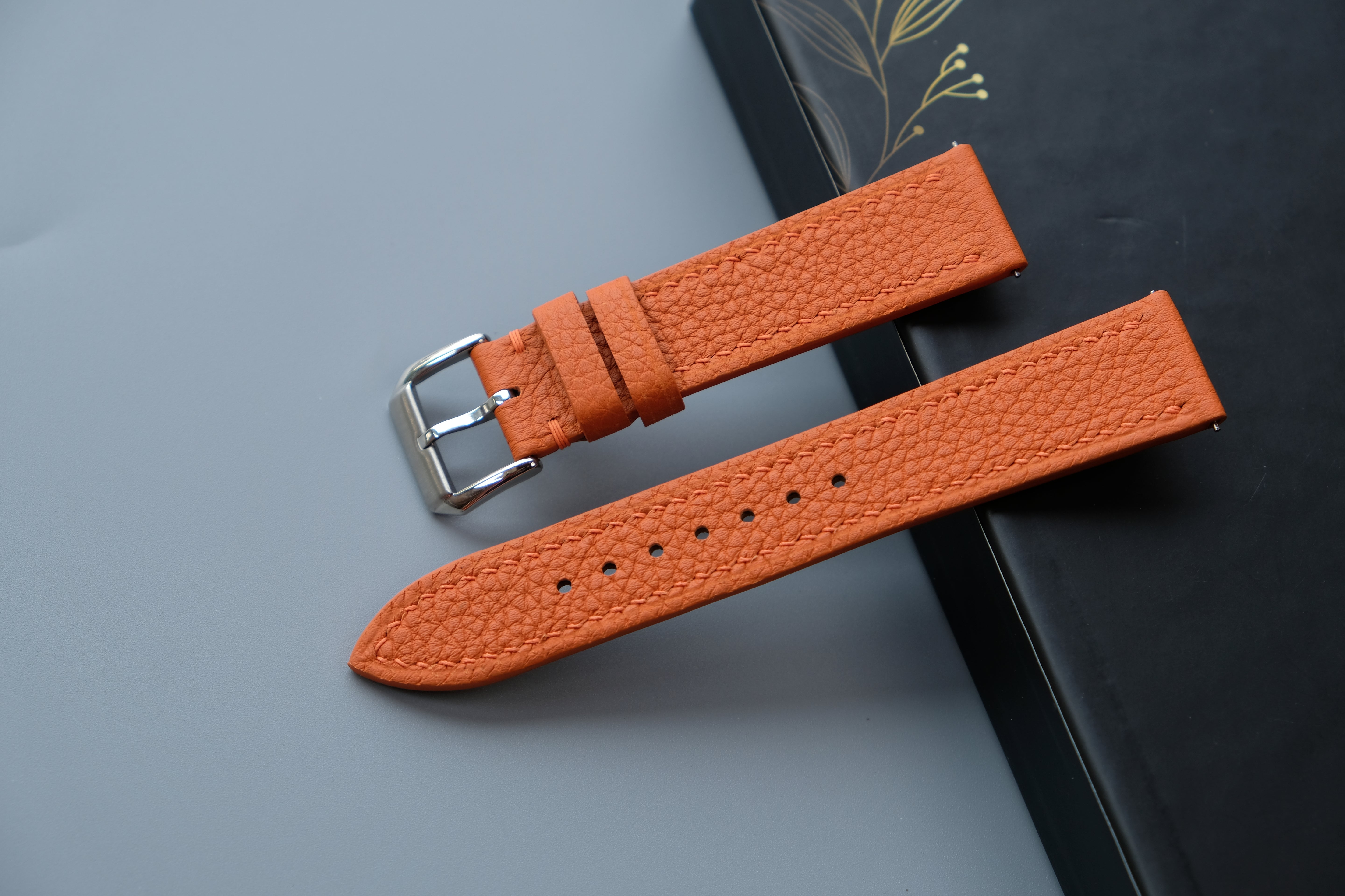 Orange Togo Calf Leather Watch Strap