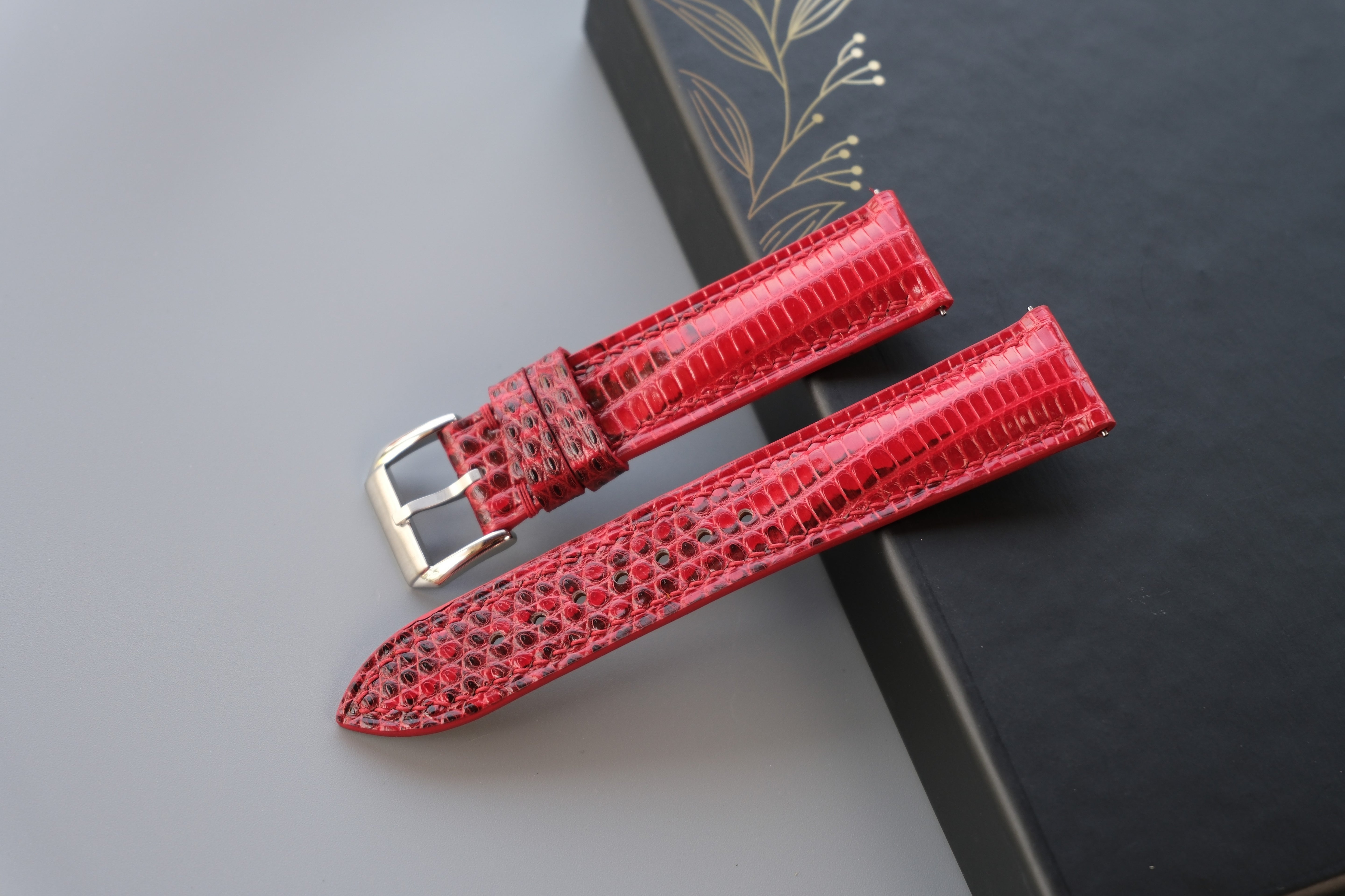 RED Lizard Leather Watch Strap