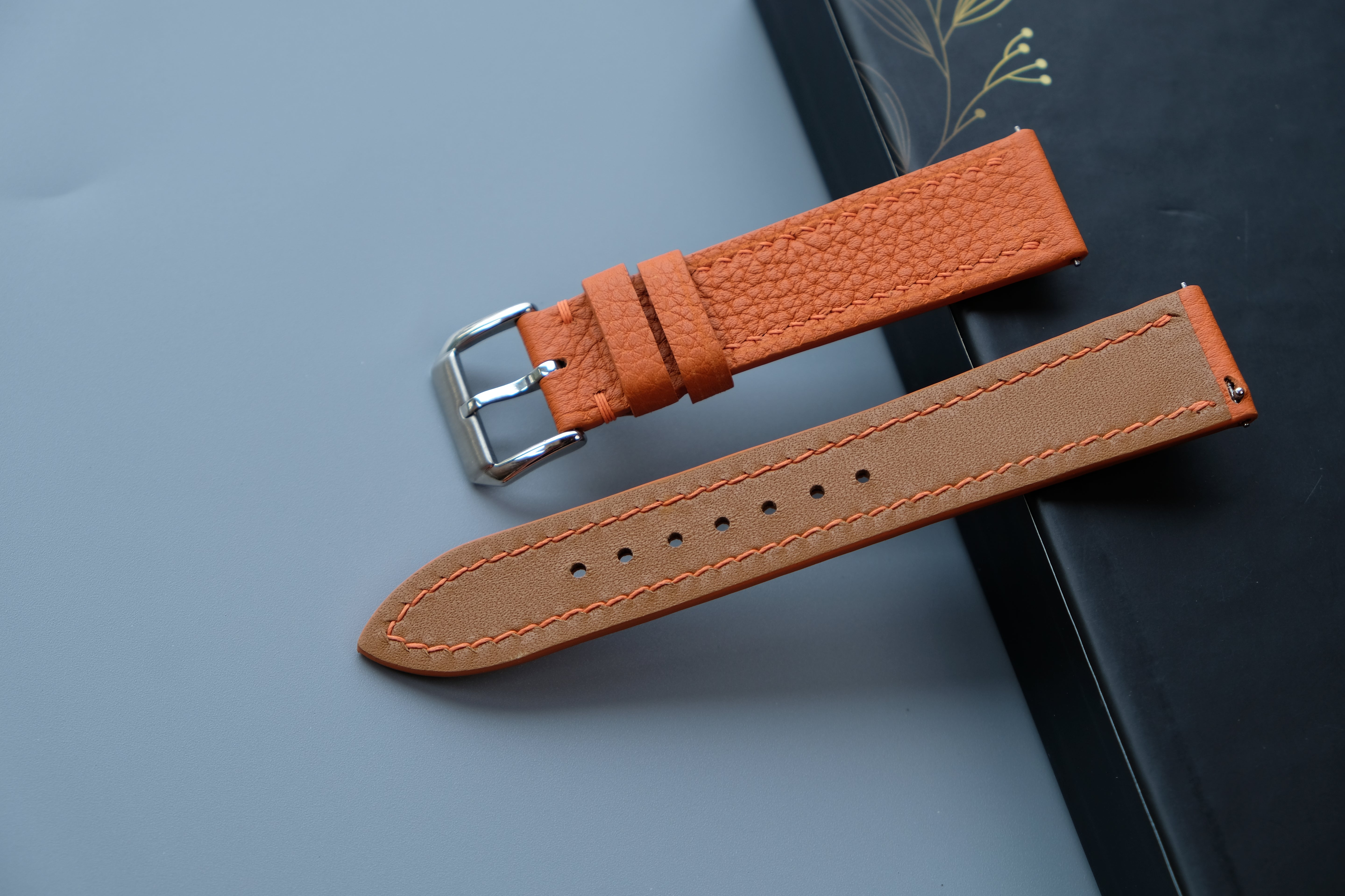 Orange Togo Calf Leather Watch Strap