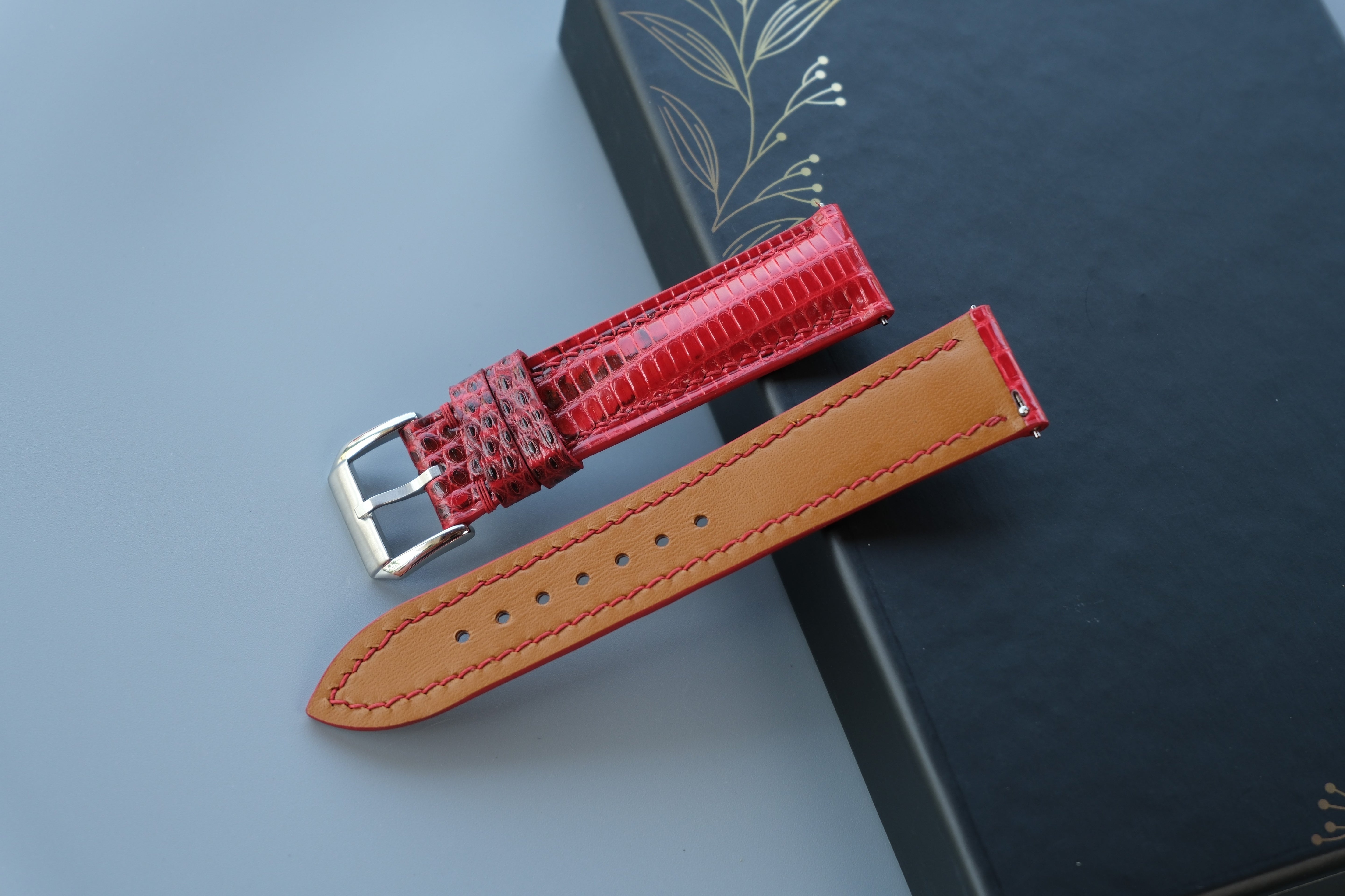 RED Lizard Leather Watch Strap