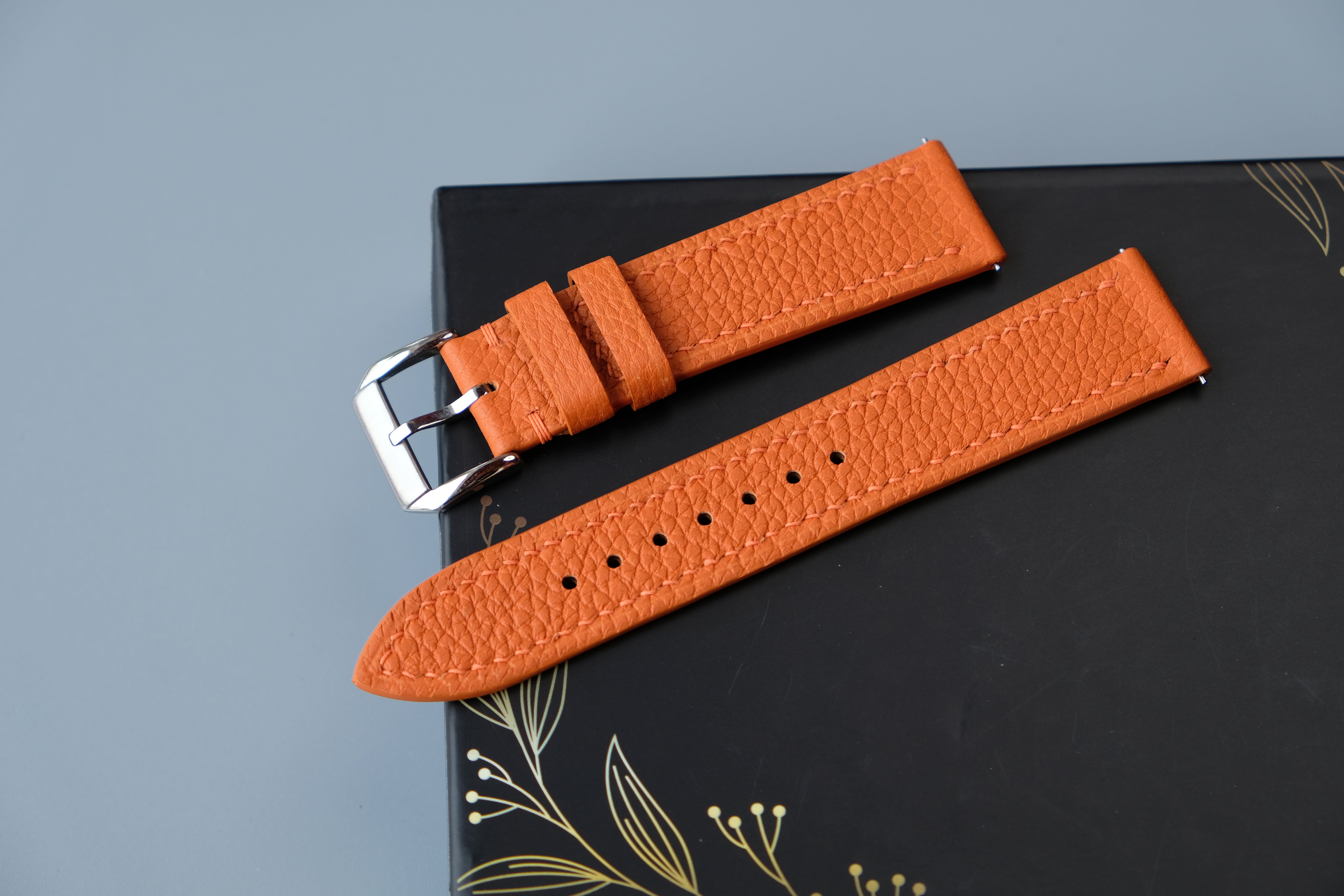 Orange Togo Calf Leather Watch Strap