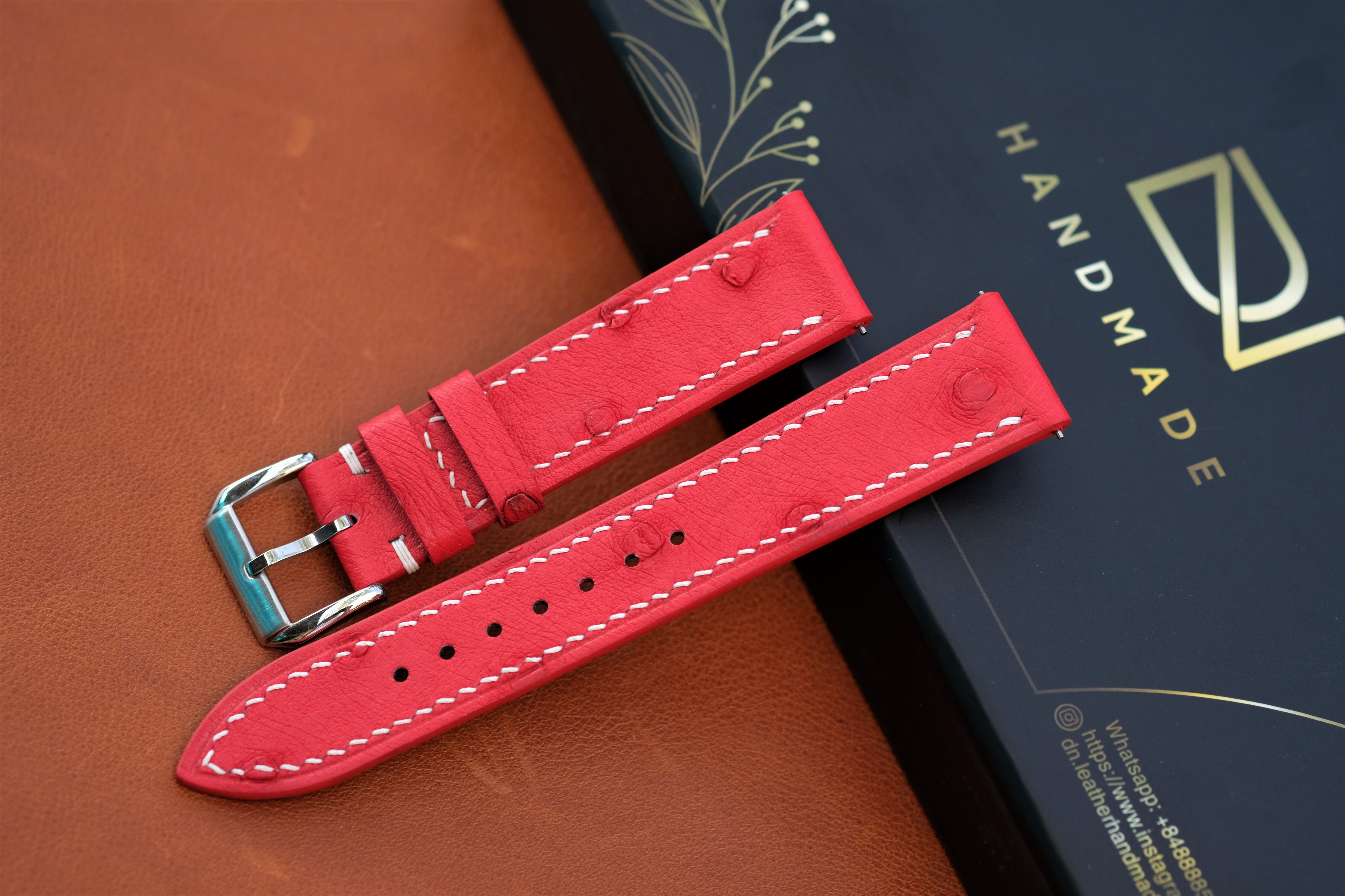 Red Ostrich Leather Watch Strap