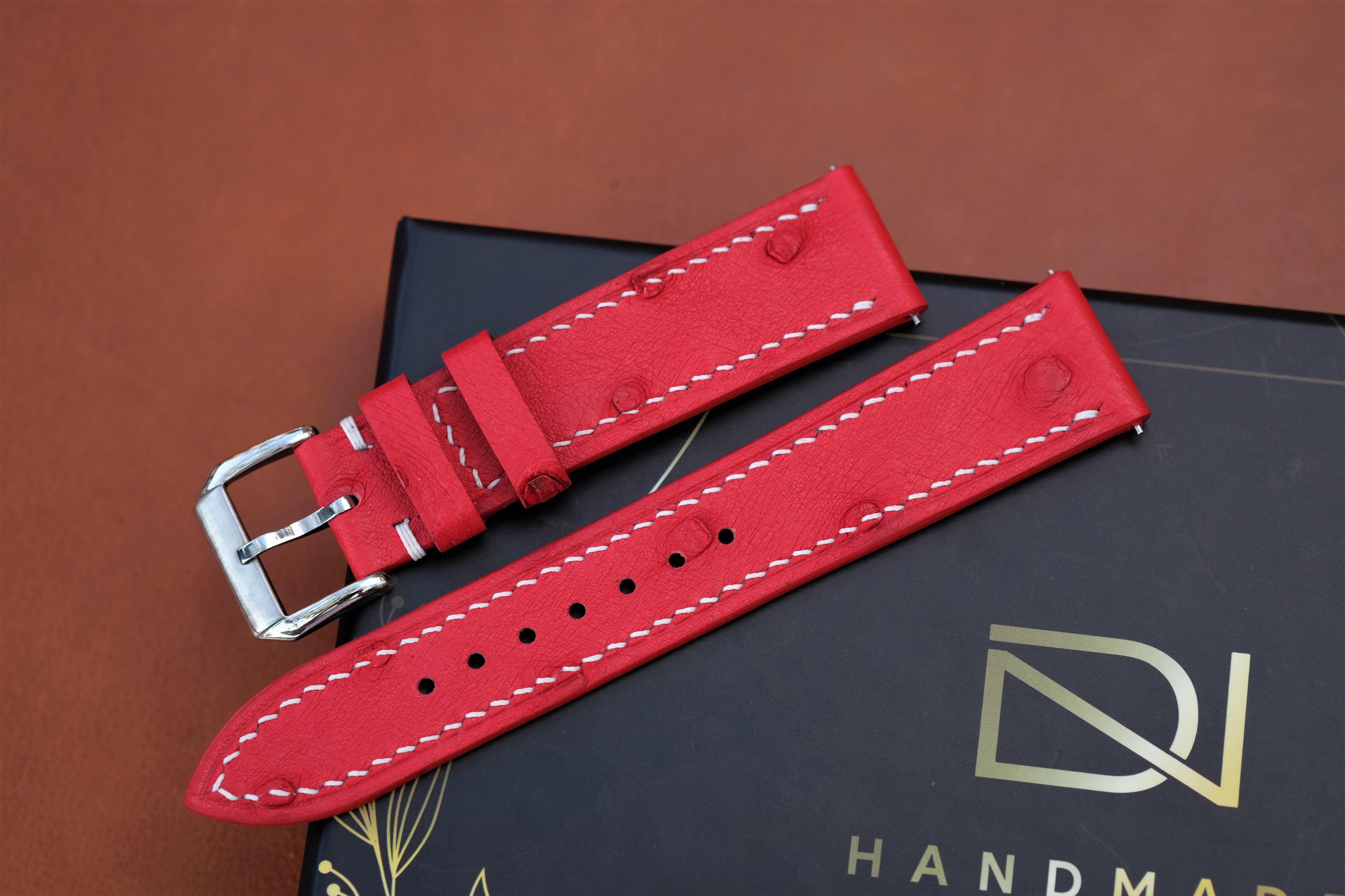 Red Ostrich Leather Watch Strap