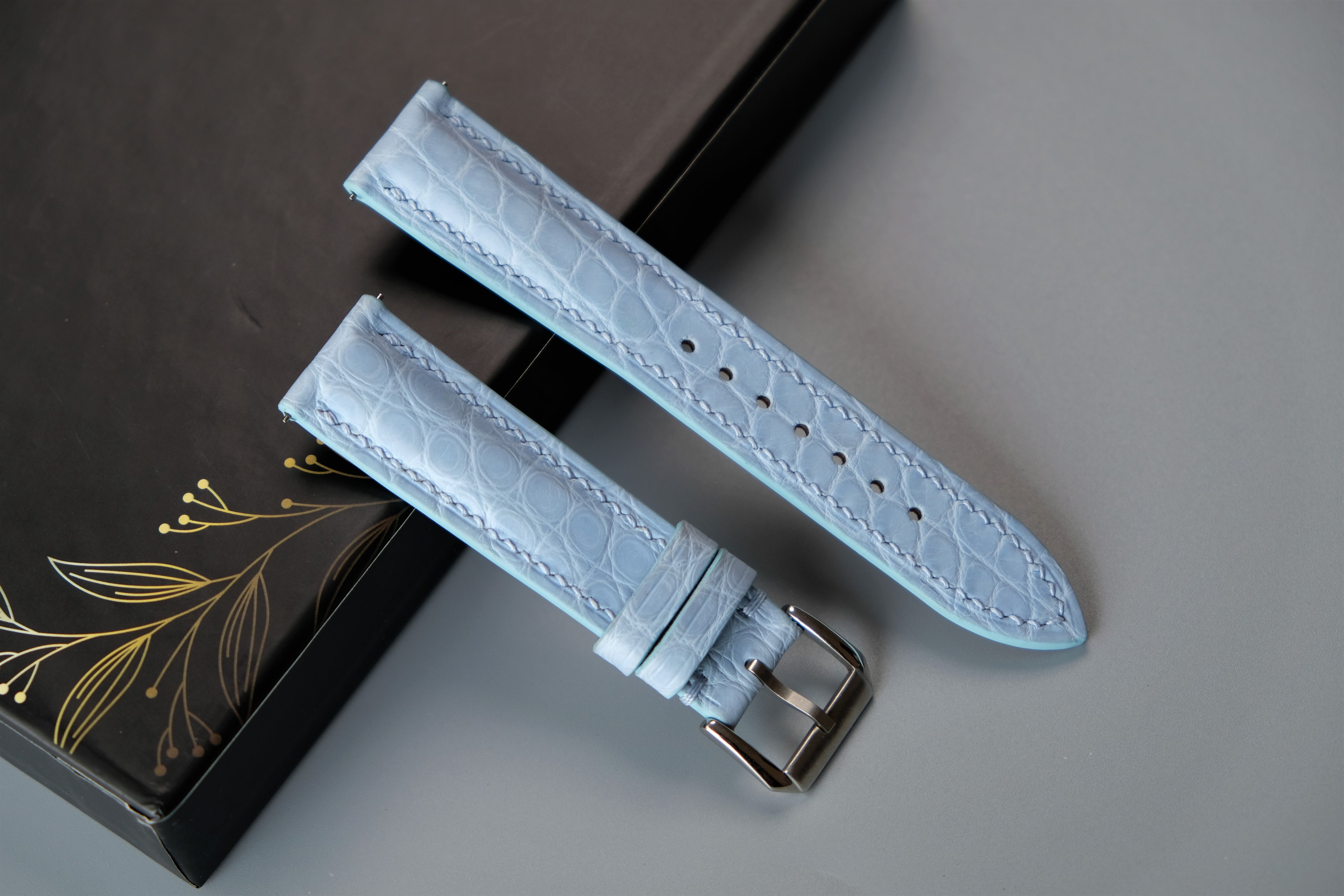 Light Blue Alligator Leather Watch Strap – Custom Sizes 10mm to 26mm