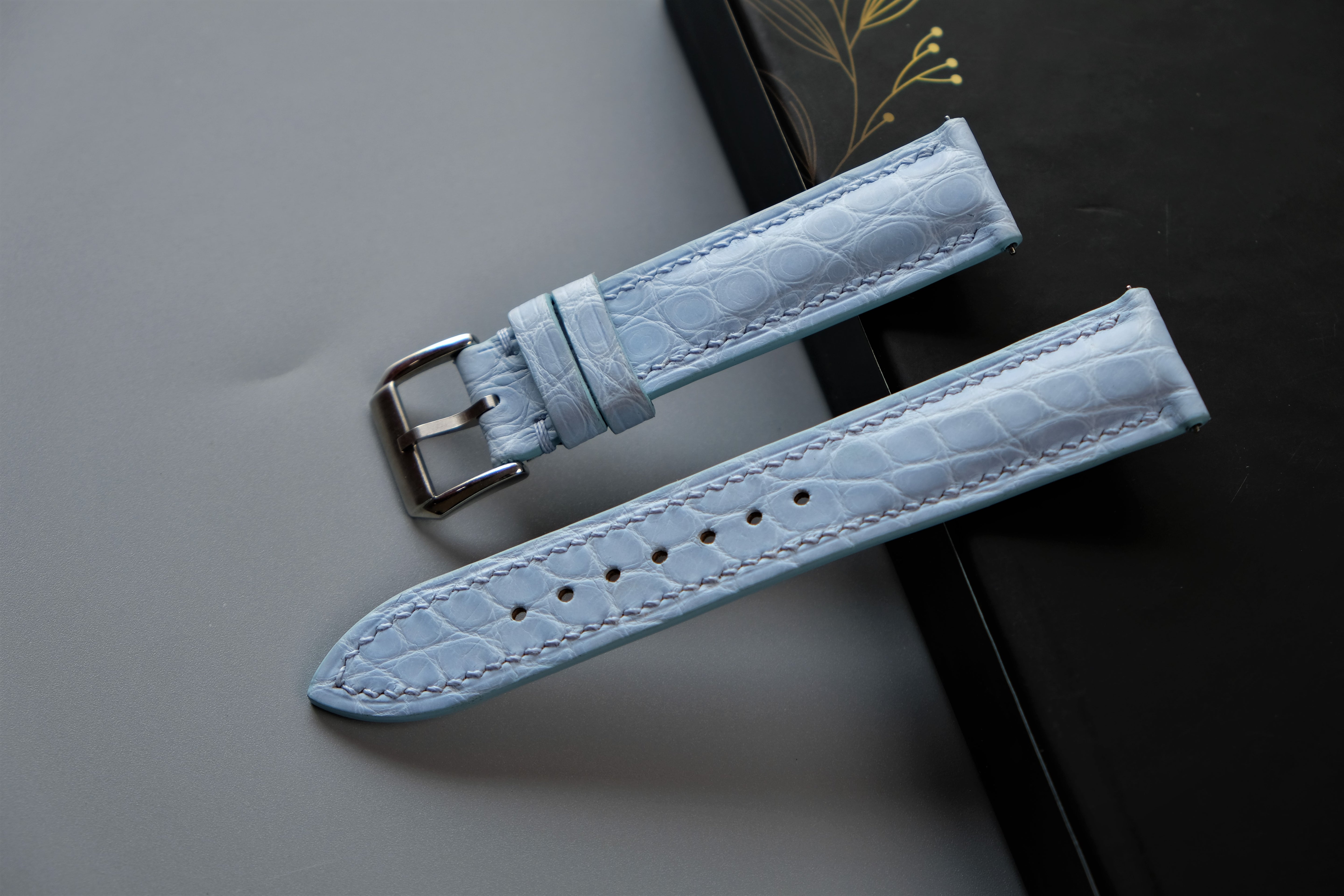 Light Blue Alligator Leather Watch Strap – Custom Sizes 10mm to 26mm