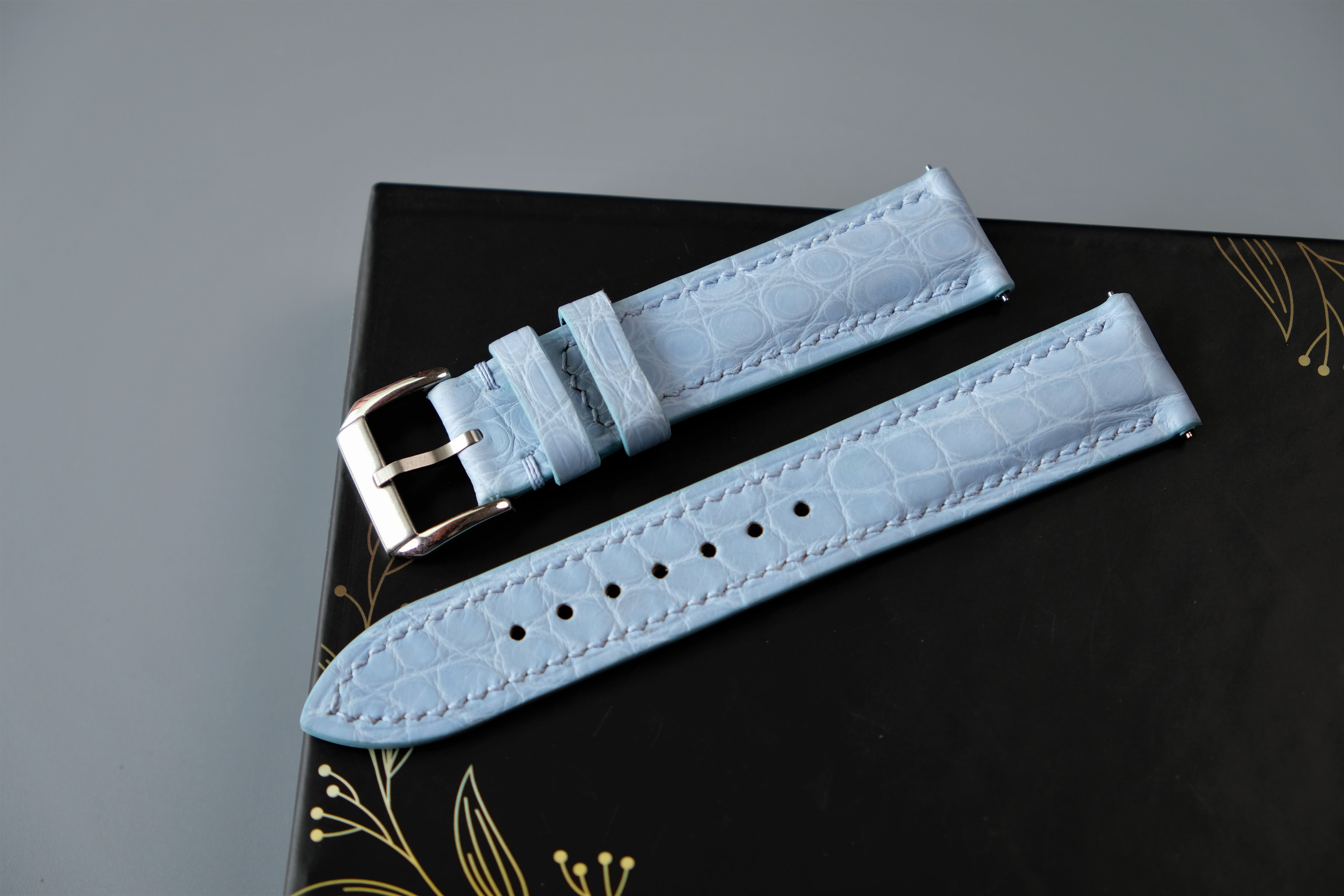 Light Blue Alligator Leather Watch Strap – Custom Sizes 10mm to 26mm