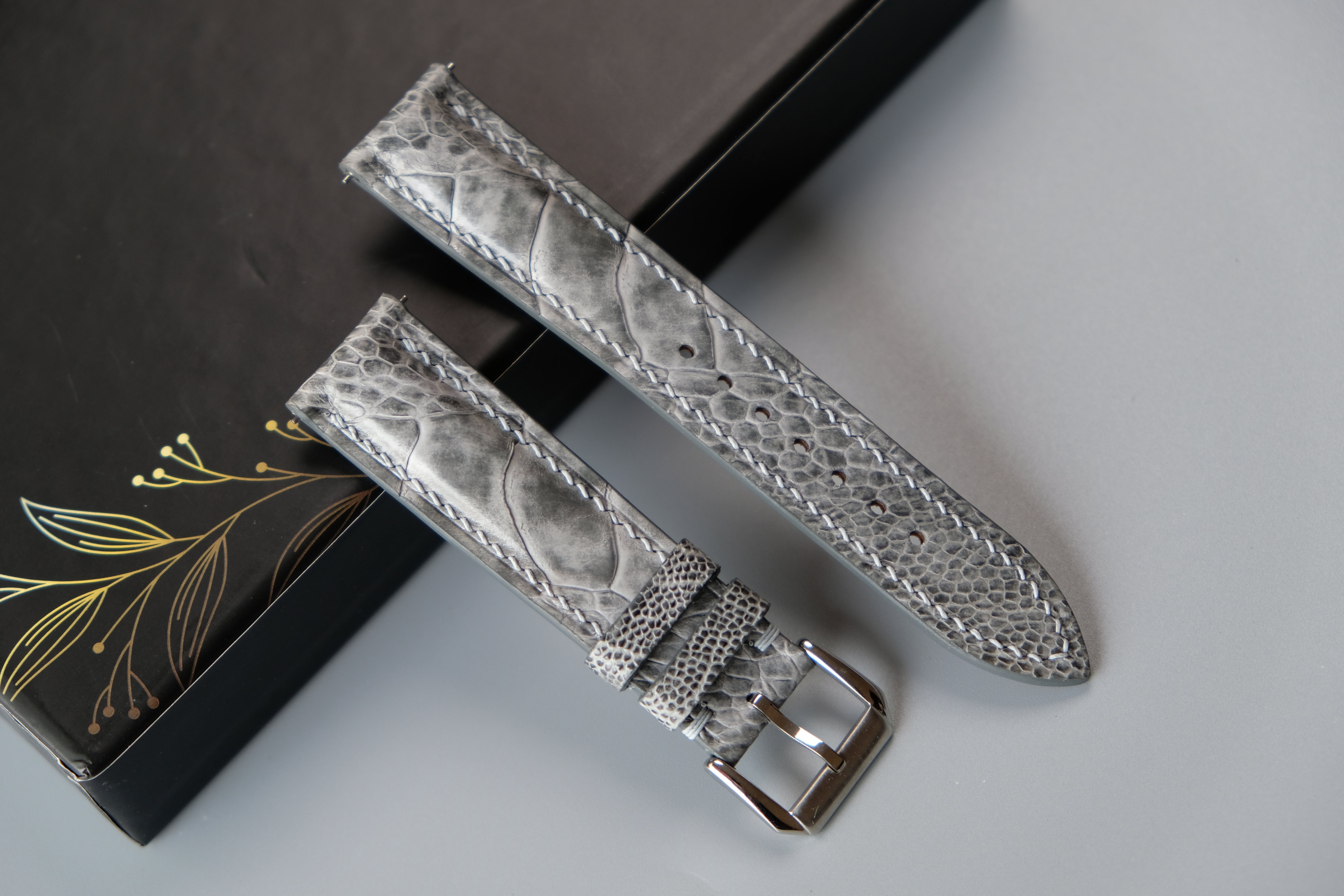 Gray Ostrich Leather Watch Strap – Custom Sizes 10mm to 26mm