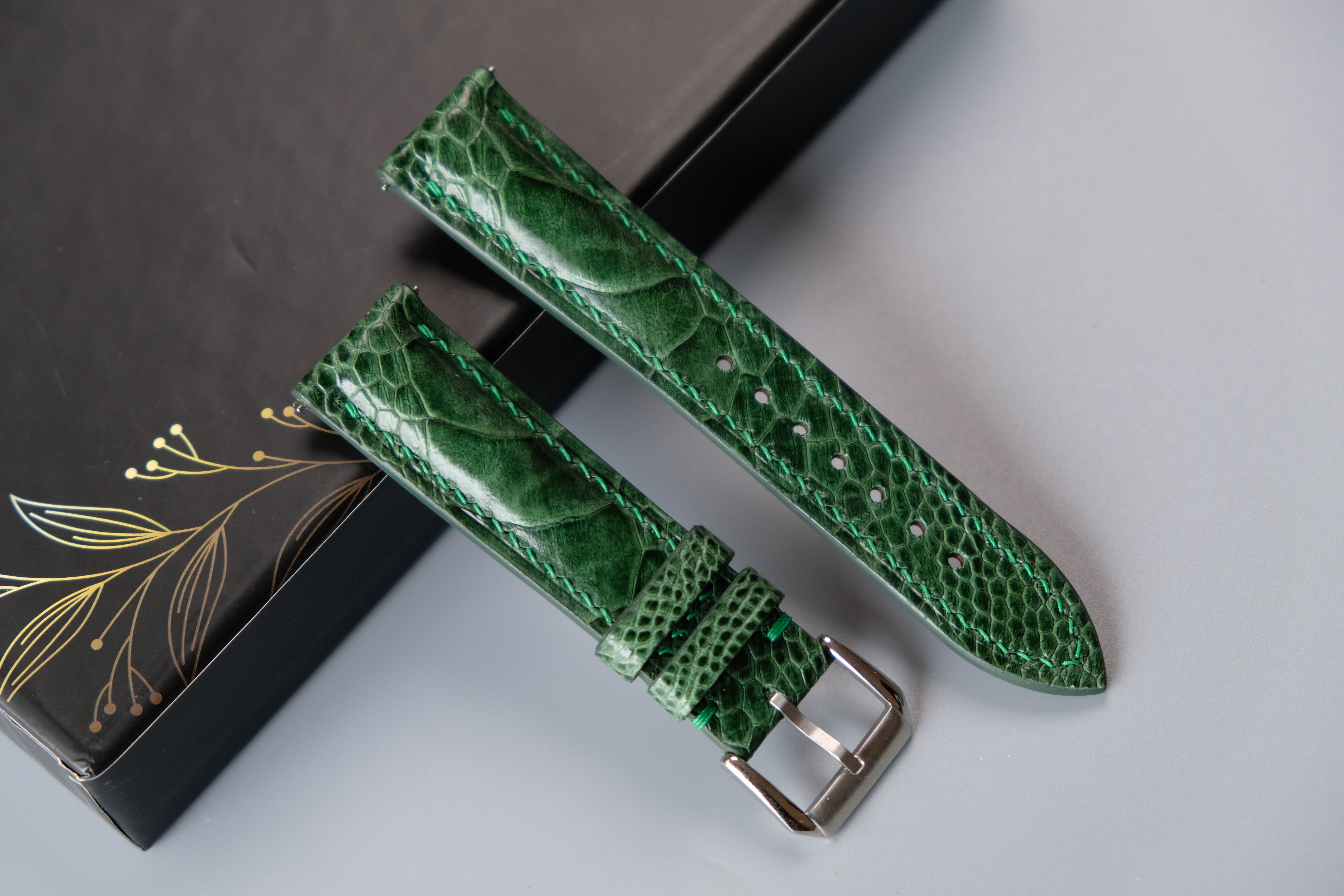 Green Ostrich Leather Watch Strap – Custom Sizes 10mm to 26mm
