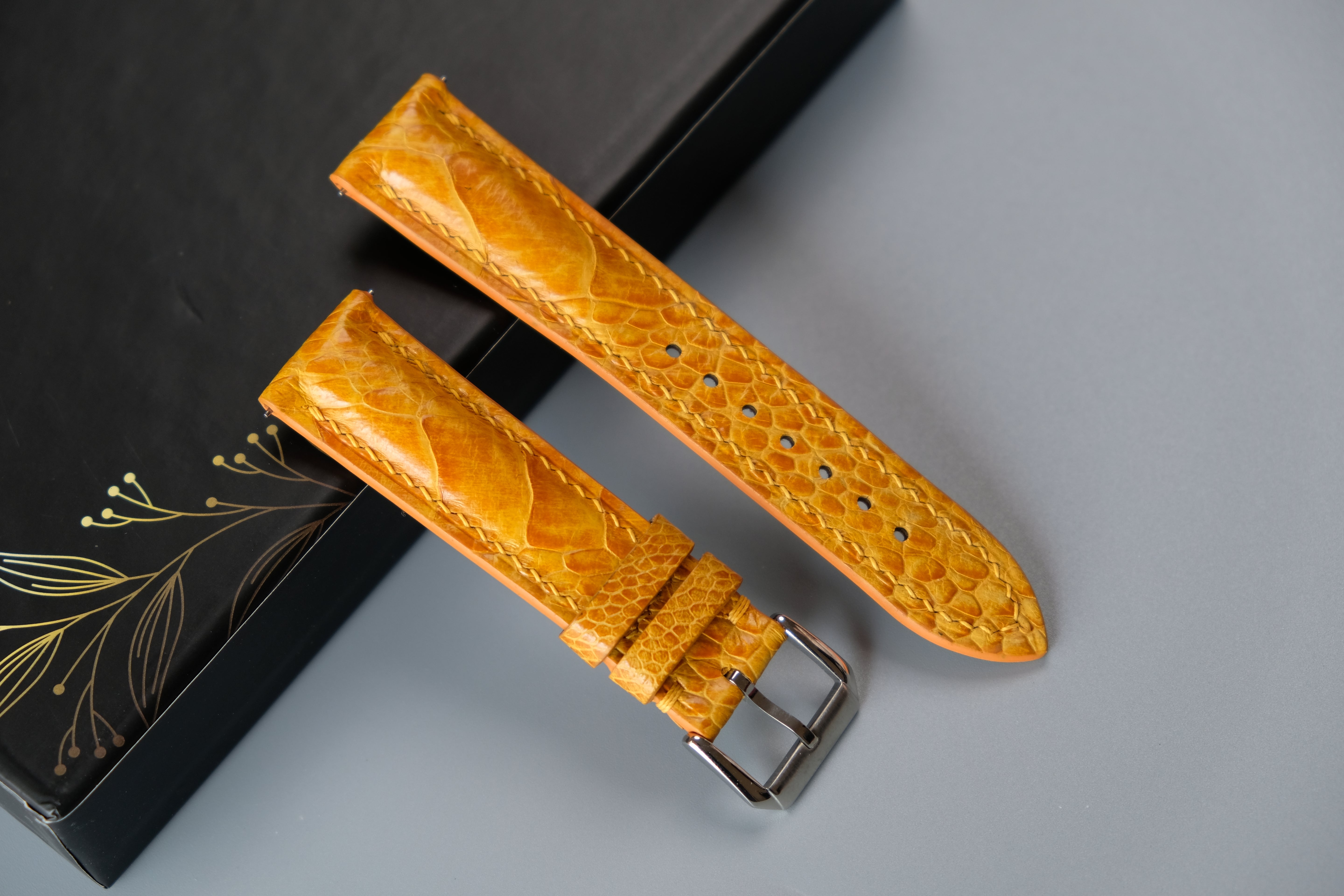 Yellow Ostrich Leather Watch Strap – Custom Sizes 10mm to 26mm